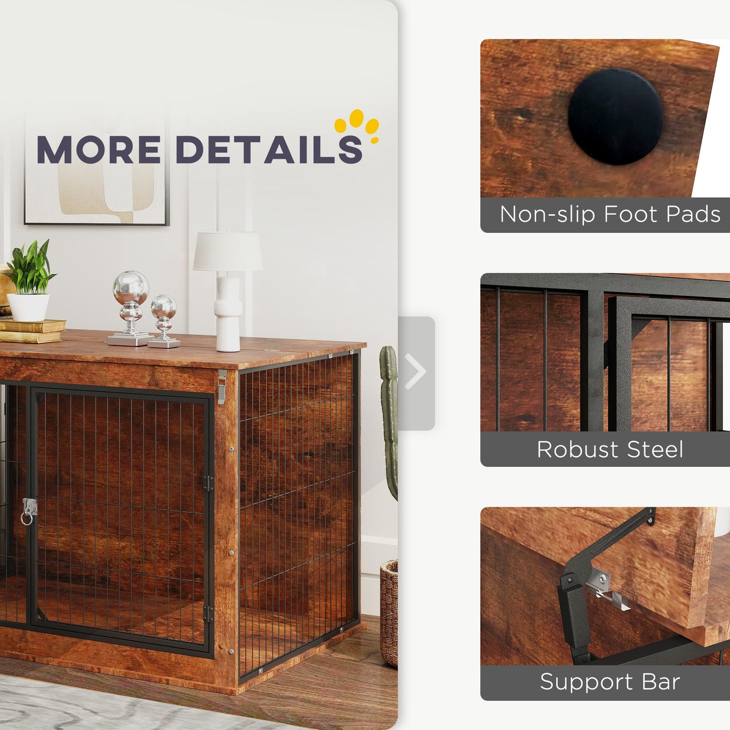 Dog Crate Furniture, Dog Cage End Table with Openable Top, Two Lockable Doors, for Extra Large Pets, 118 x 75 x 77cm, Rustic Brown