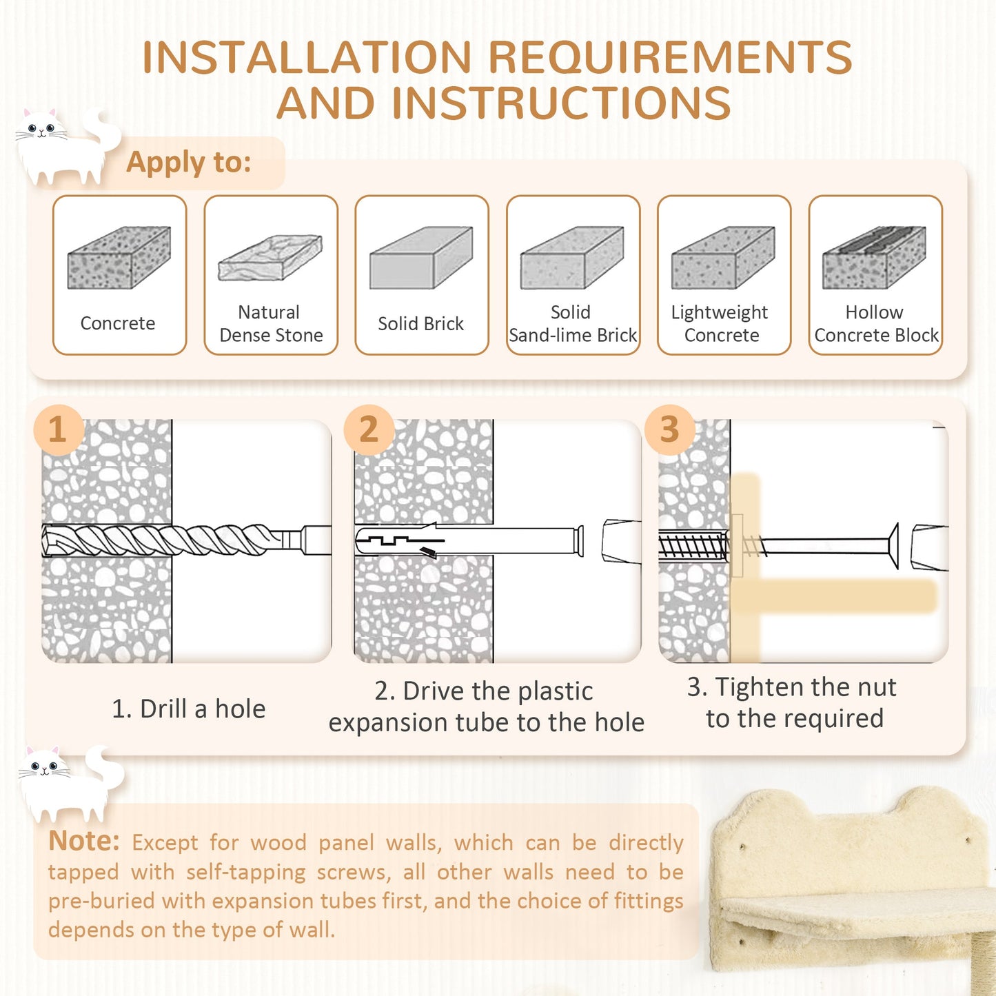 4 Piece Cat Shelves Cat Wall Furniture Wall-Mounted Cat Tree for Indoor Cat w/ Hammock, Steps, Platforms, Scratching Post - Beige