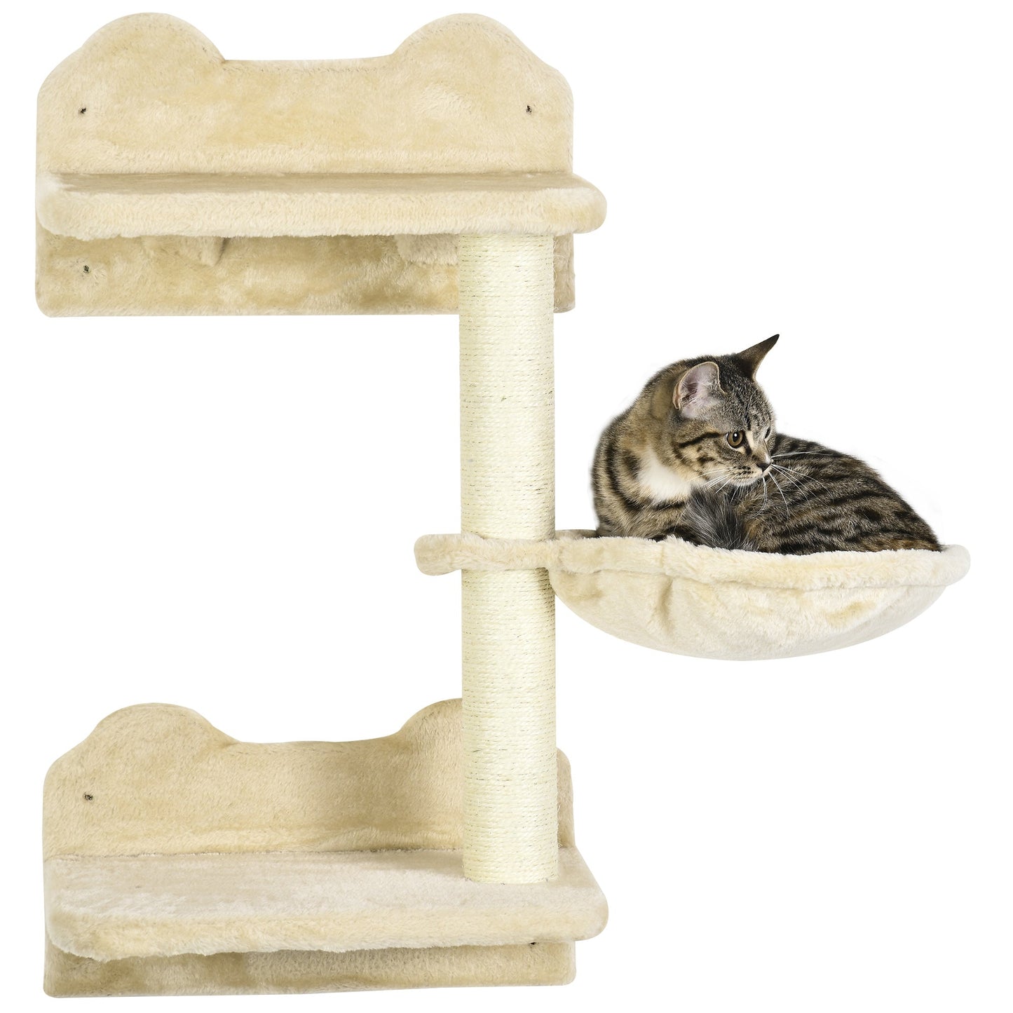 4 Piece Cat Shelves Cat Wall Furniture Wall-Mounted Cat Tree for Indoor Cat w/ Hammock, Steps, Platforms, Scratching Post - Beige