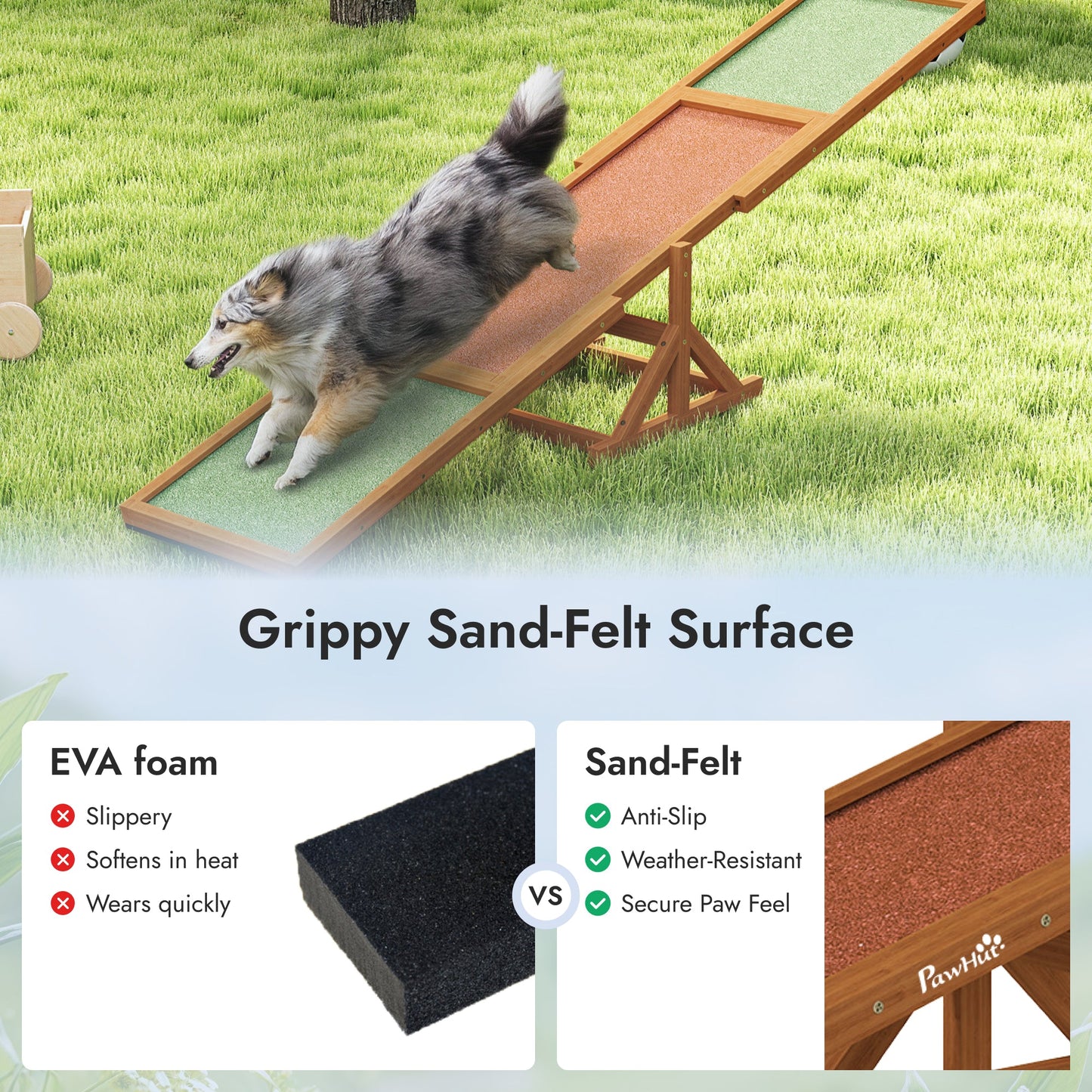 Pupstacle 180cm Wooden Dog Agility Seesaw with Anti-Slip Surface Natural