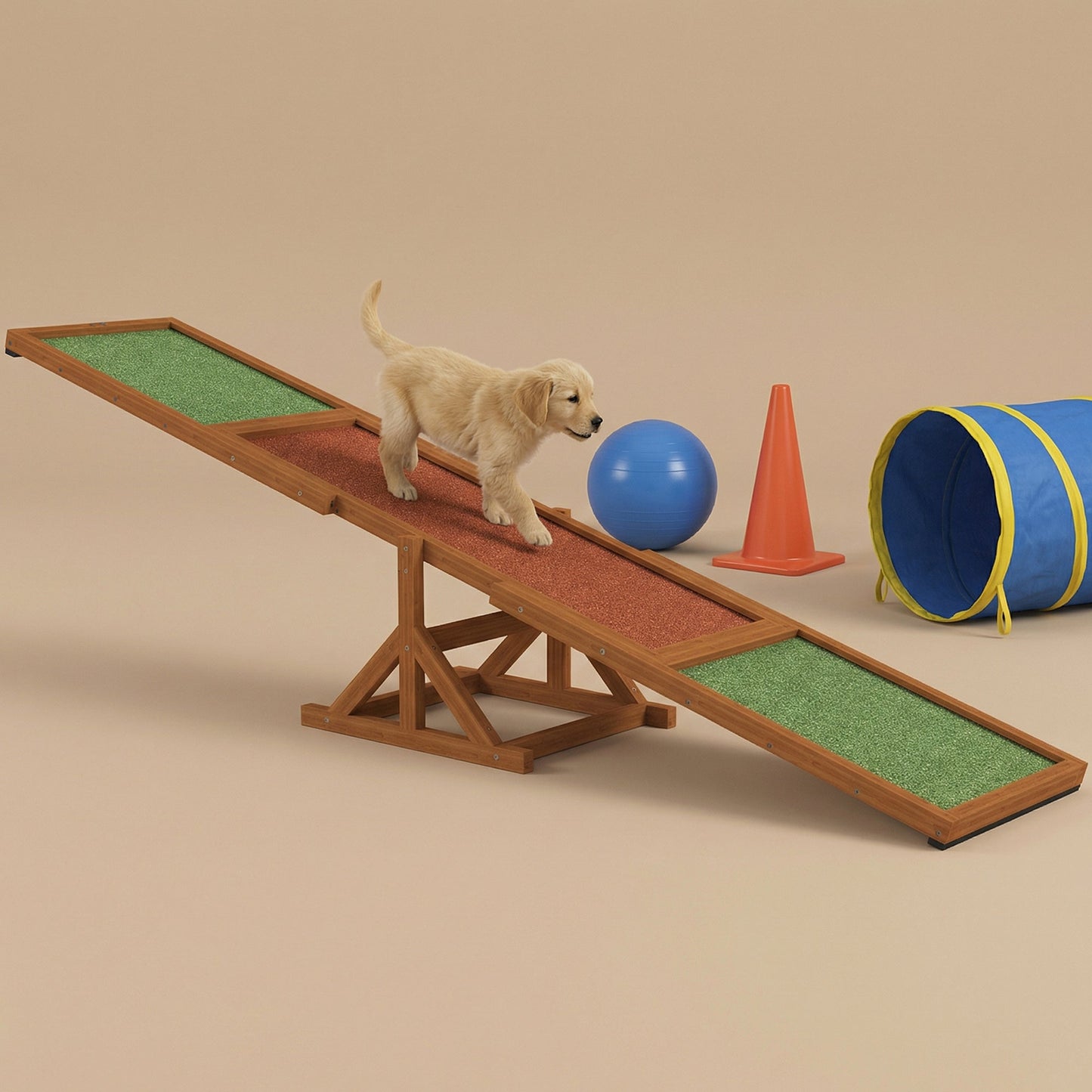 Pupstacle 180cm Wooden Dog Agility Seesaw with Anti-Slip Surface Natural