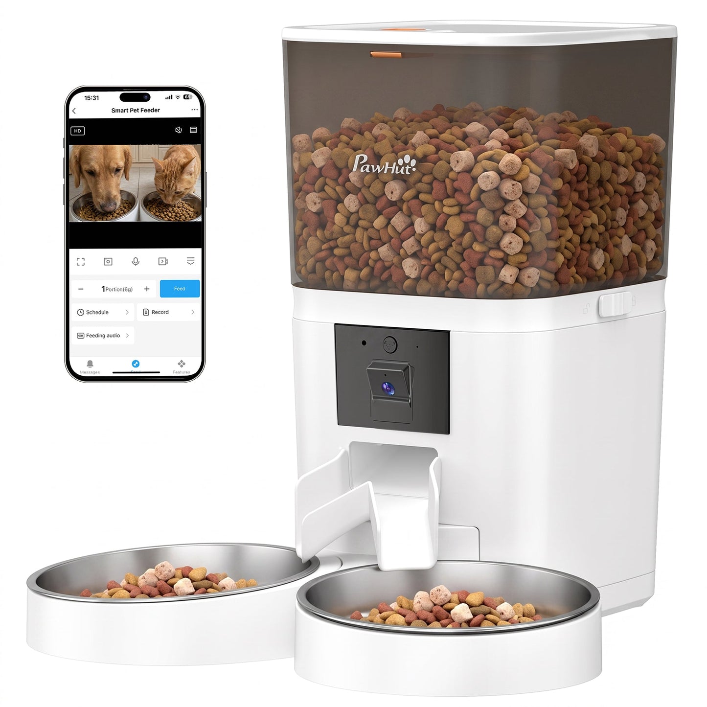 6L Smart Cat Feeder with HD Camera for 2 Cats Dual-band WiFi & App Timed Feeding