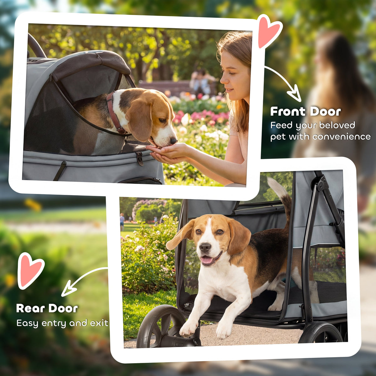 Dog Stroller, 3 Wheels Pet Stroller with Dual Entry, Easy One-Click Quick Fold, Mesh Windows, Washable Cushion, Pet Travel Buggy for Small and Medium Dogs and Cats, Grey