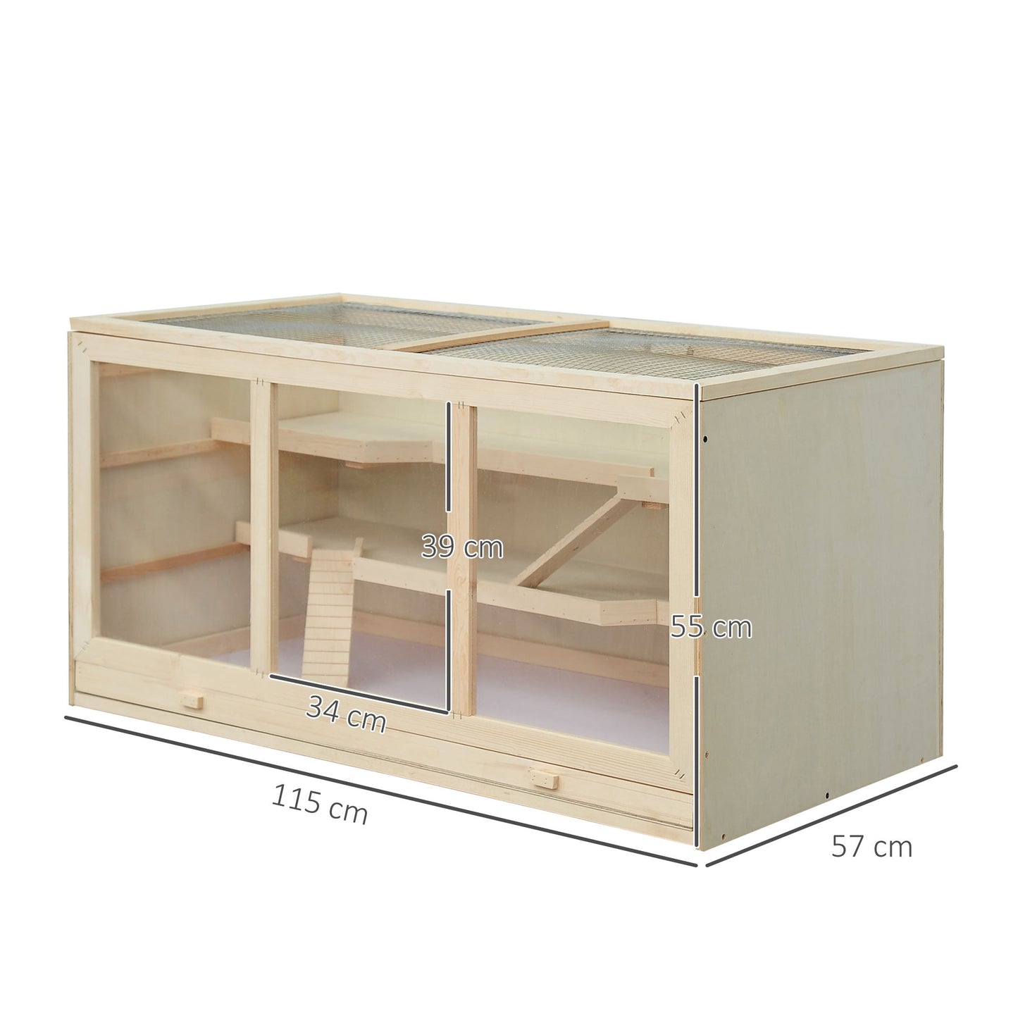 Wooden Hamster Cage, Small Animals Hutch with Tray, Openable Top, Exercise Run, Natural