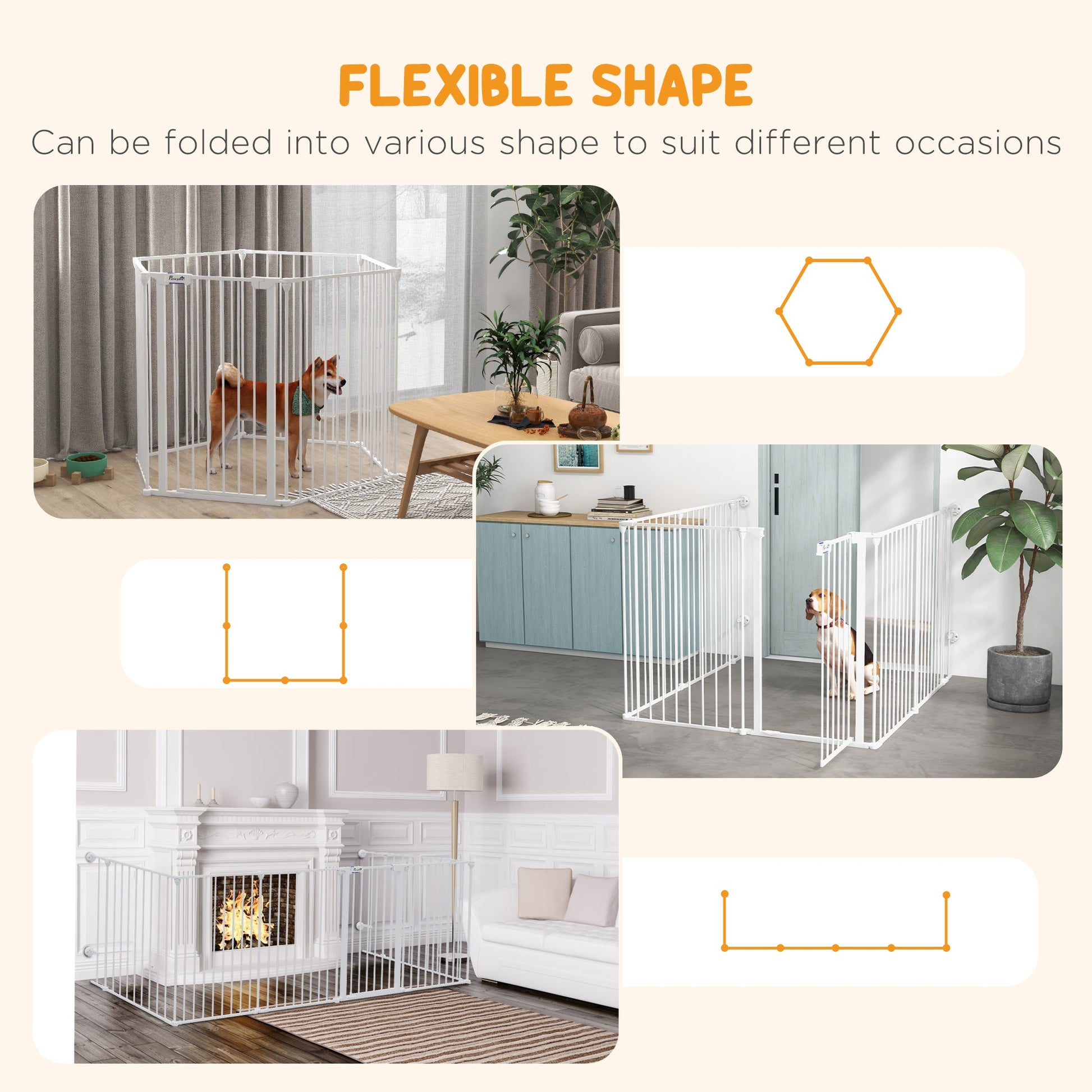 2 in 1 Multifunctional Dog Pen, Safety Pet Gate, 6 Panels Dog Playpen with Double-Locking Door, Foldable Dog Barrier for Medium Dogs, 90Hcm - White