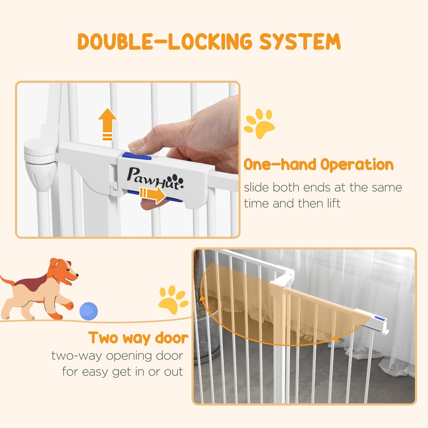 2 in 1 Multifunctional Dog Pen, Safety Pet Gate, 6 Panels Dog Playpen with Double-Locking Door, Foldable Dog Barrier for Medium Dogs, 90Hcm - White
