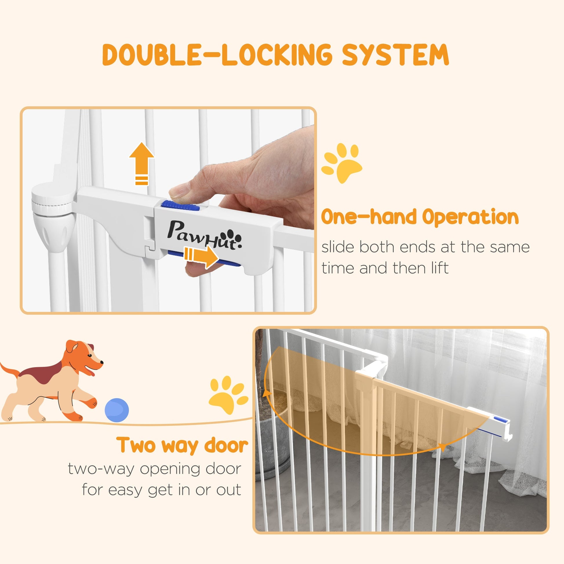 2 in 1 Multifunctional Dog Pen, Safety Pet Gate, 6 Panels Dog Playpen with Double-Locking Door, Foldable Dog Barrier for Medium Dogs, 90Hcm - White