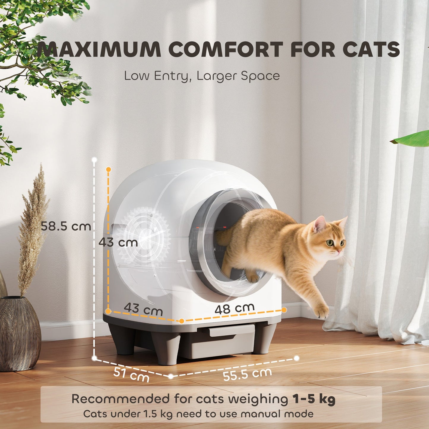 Self Cleaning Cat Litter Tray, 80L Extra Large Automatic Cat Litter Box with APP Control, Safety Protection, Odor Removal, Kitten Smart Toilet with Rubbish Bag for Multiple Kittens