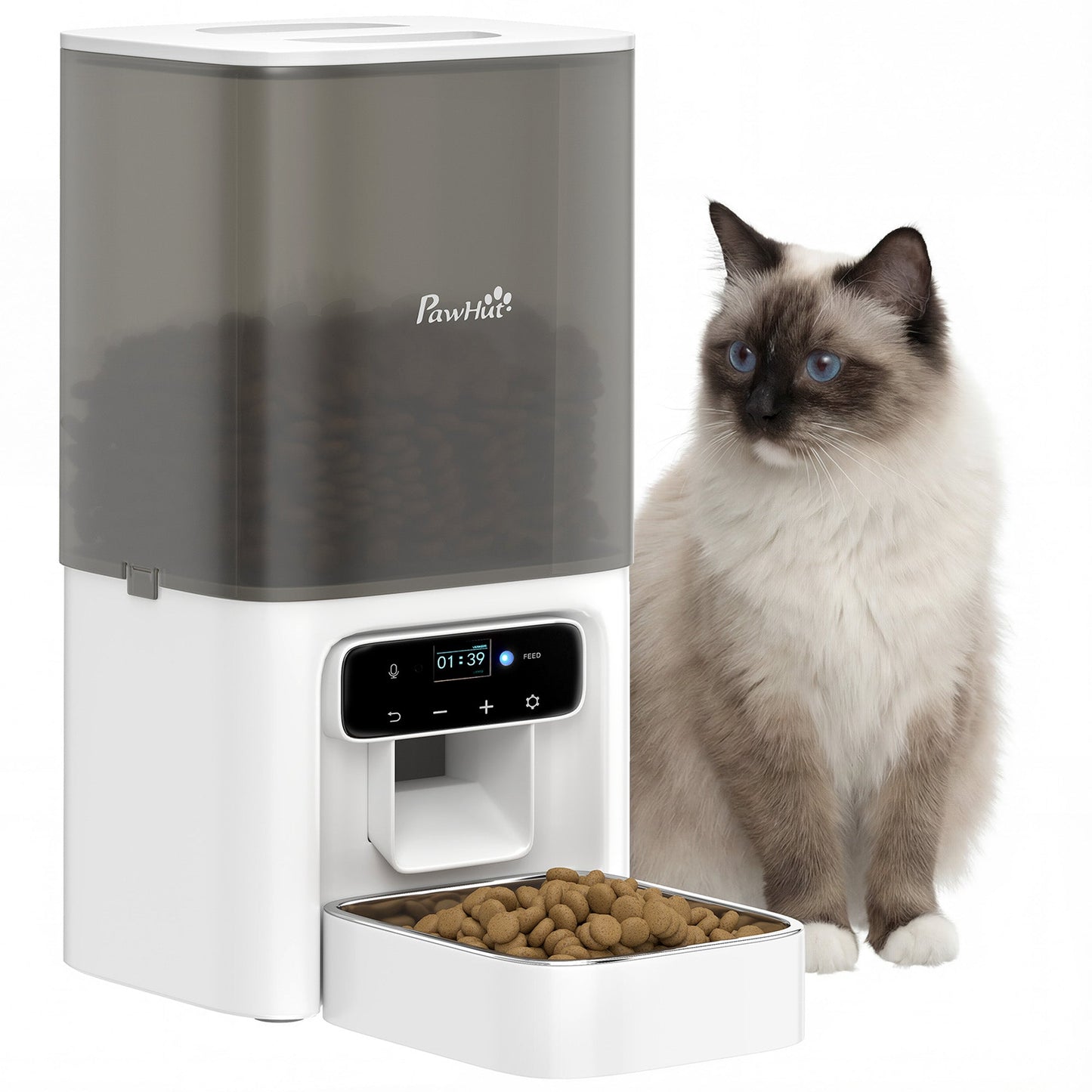 Automatic Cat Feeder w/ Stainless Steel Bowl, 4.5L Cat Food Dispenser with Timer Up to 6 Meals, Voice Recorder, Programmable Auto Pet Feeder with Portion Control, for Multi-Kittens