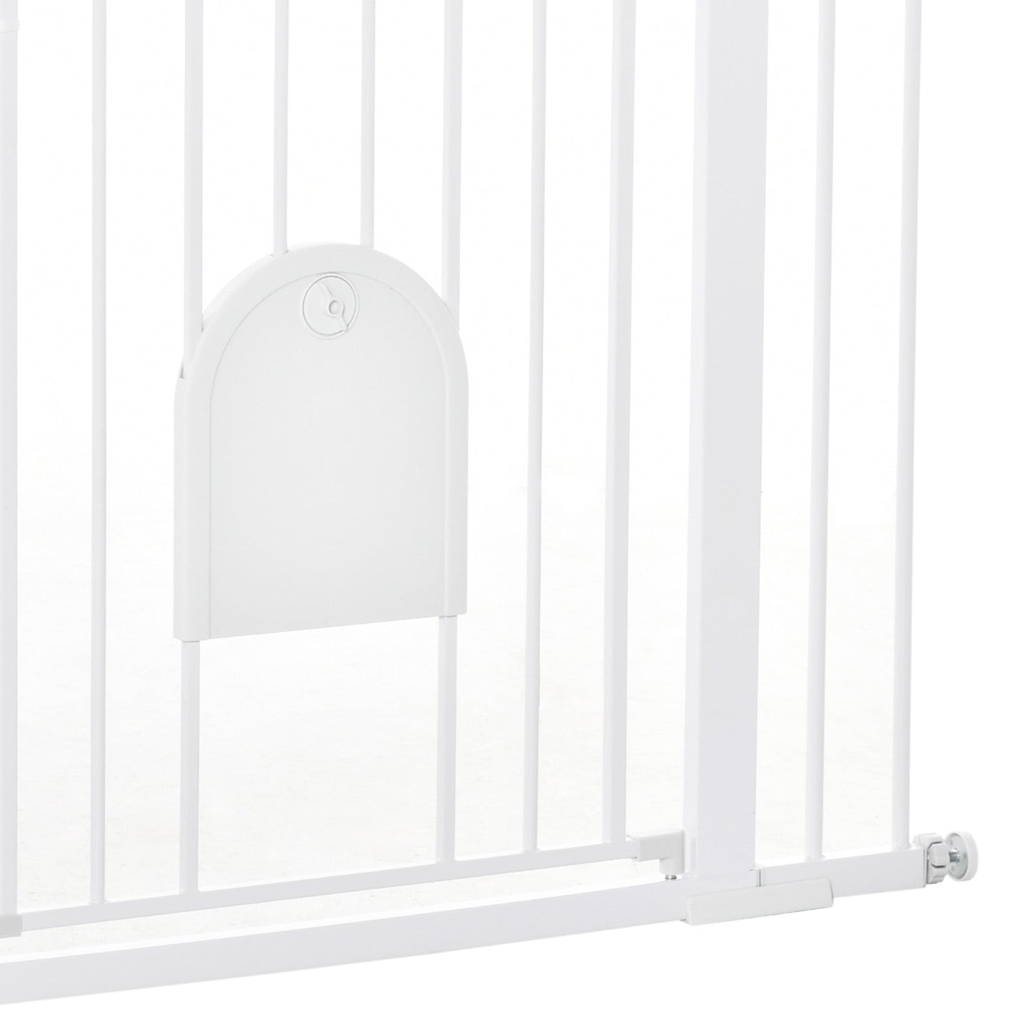 Dog Gate with Cat Flap Pet Safety Gate Barrier, Stair Pressure Fit, Auto Close, Double Locking, for Doorways, Hallways, 75-103 cm White