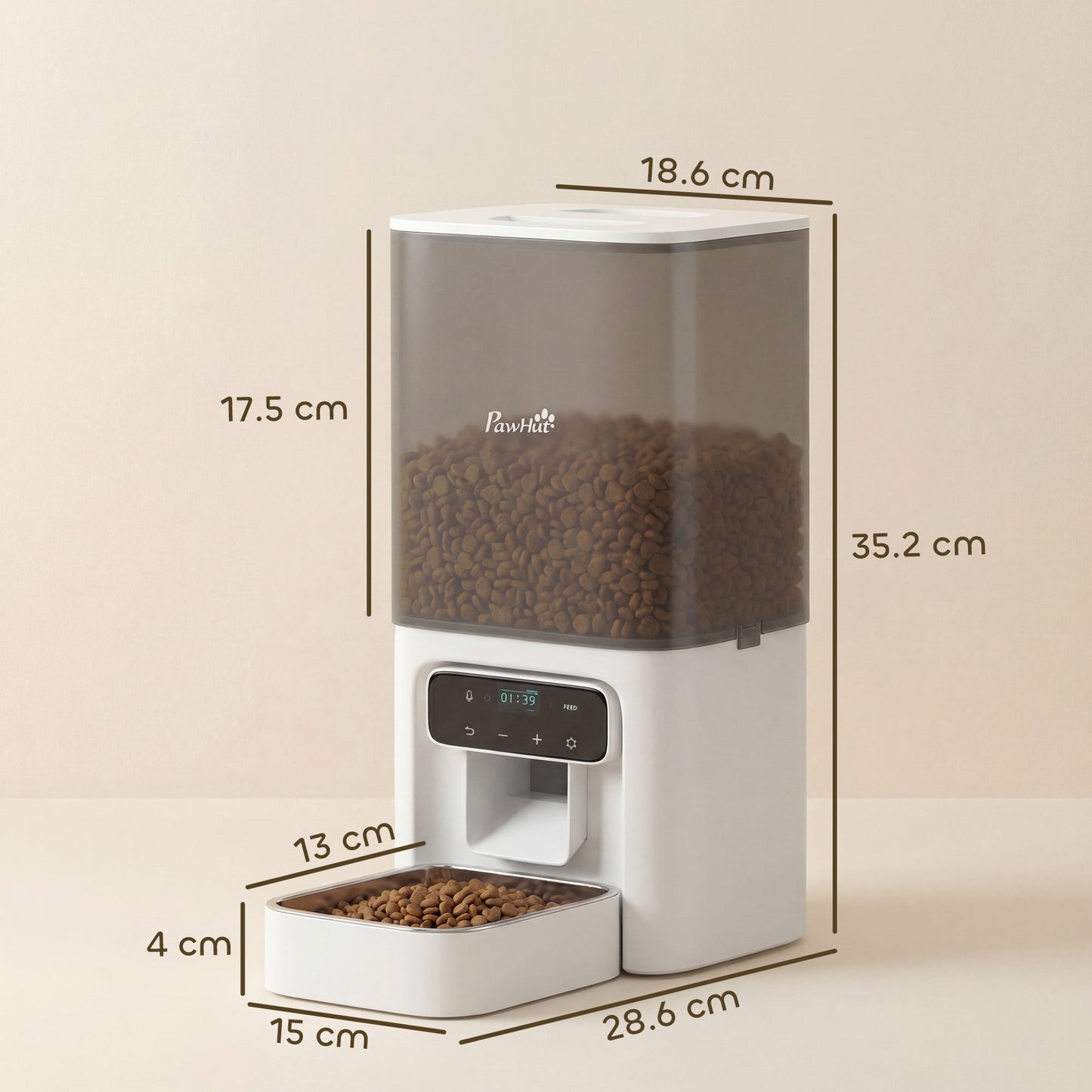 Automatic Cat Feeder w/ Stainless Steel Bowl, 4.5L Cat Food Dispenser with Timer Up to 6 Meals, Voice Recorder, Programmable Auto Pet Feeder with Portion Control, for Multi-Kittens