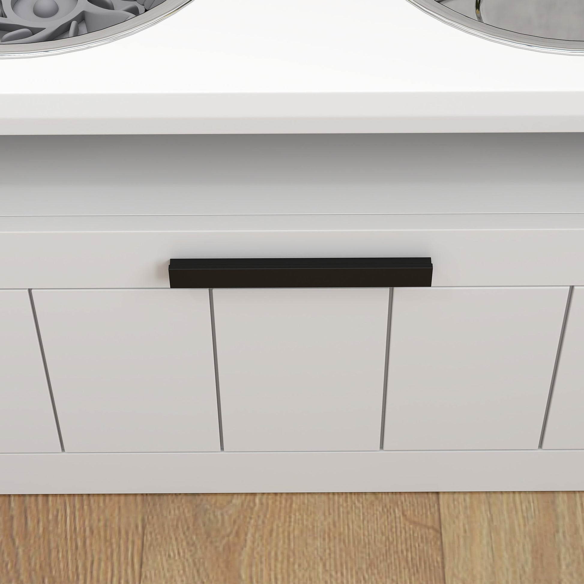 Raised Dog Bowl, Elevated Pet Bowls with Slow Feeder, Two Stainless Steel Bowls, Drawer, for Large & Extra Large Dogs, White