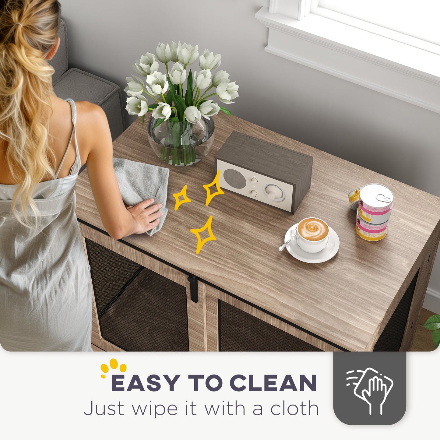 Dog Crate Furniture, Dog Cage End Table with Sliding Door, Pet Kennel for Large Breeds, 98 x 60 x 78cm, Walnut Brown