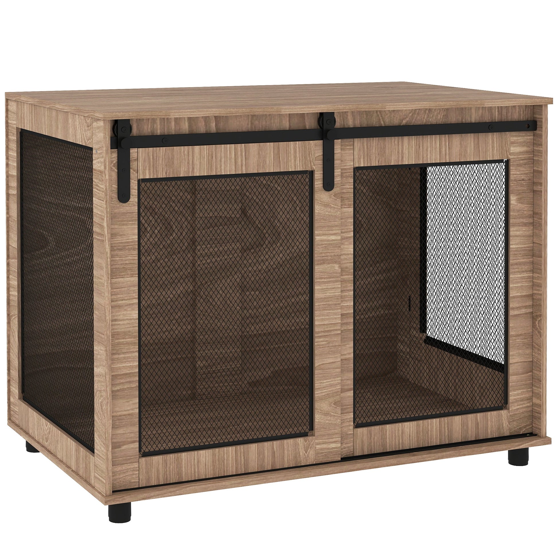 Dog Crate Furniture, Dog Cage End Table with Sliding Door, Pet Kennel for Large Breeds, 98 x 60 x 78cm, Walnut Brown