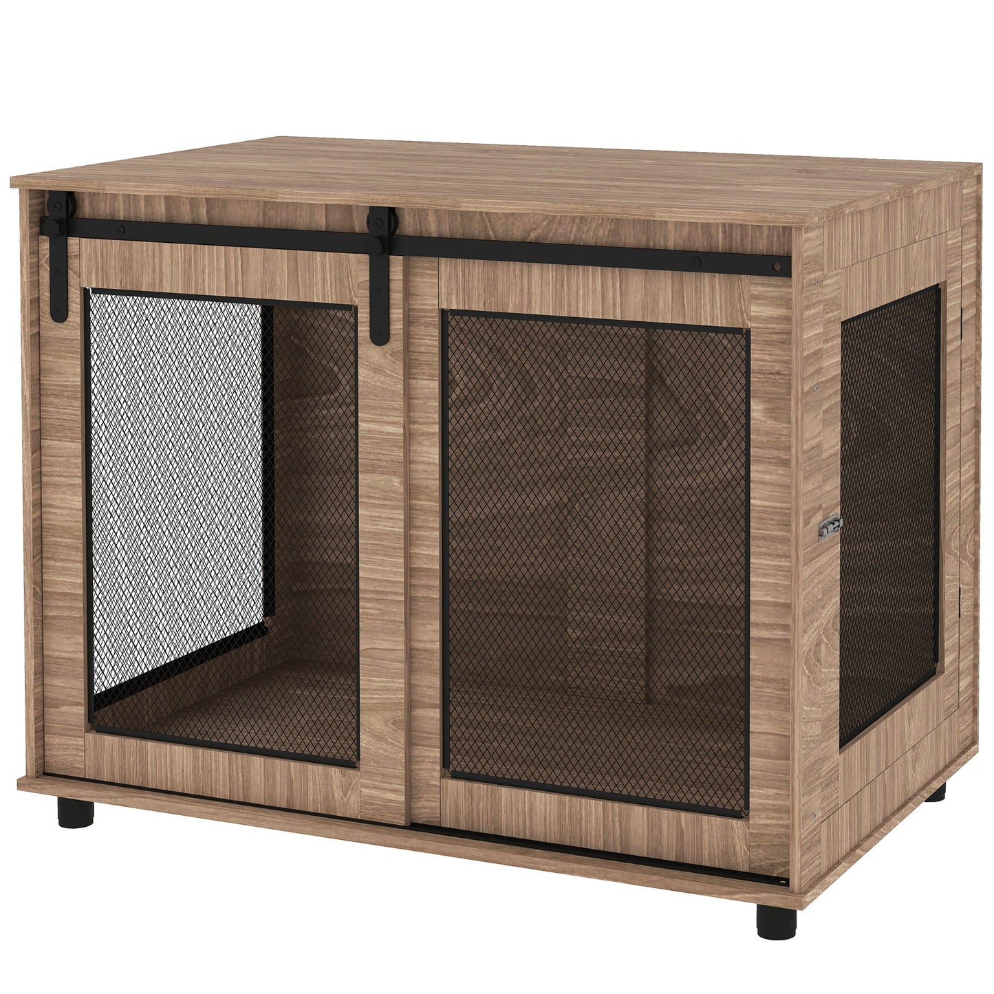 Dog Crate Furniture, Dog Cage End Table with Sliding Door, Pet Kennel for Large Breeds, 98 x 60 x 78cm, Walnut Brown