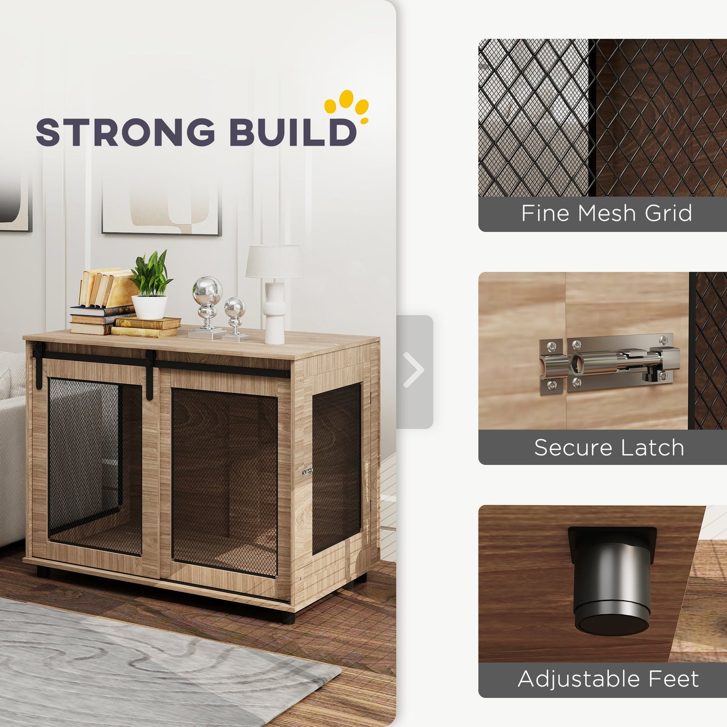Dog Crate Furniture, Dog Cage End Table with Sliding Door, Pet Kennel for Large Breeds, 98 x 60 x 78cm, Walnut Brown