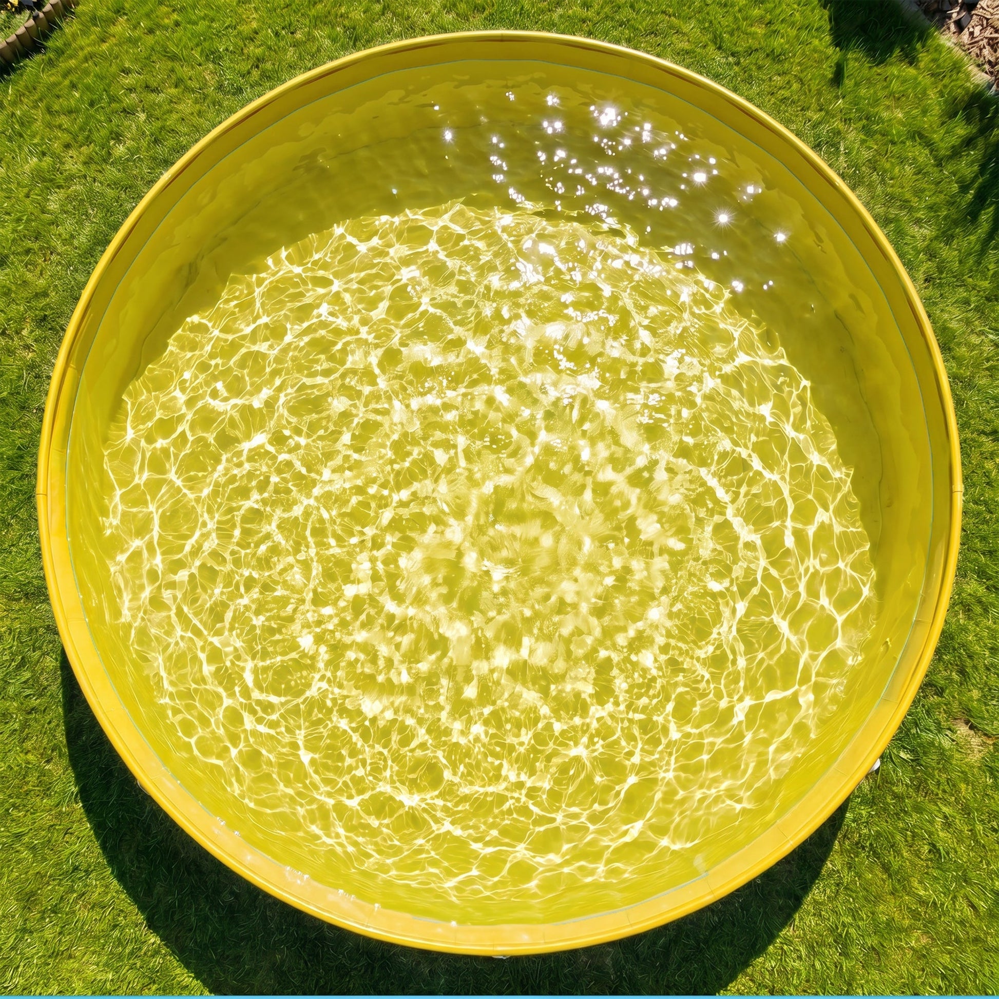 Foldable Dog Pool for Puppies and Ducks, Thickened PVC Dog Paddling Pool Bath Tub Hard Board, Anti-Slip Bottom and Hose Adapter for Easy Drainage, 100 x 30cm, Blue and Yellow