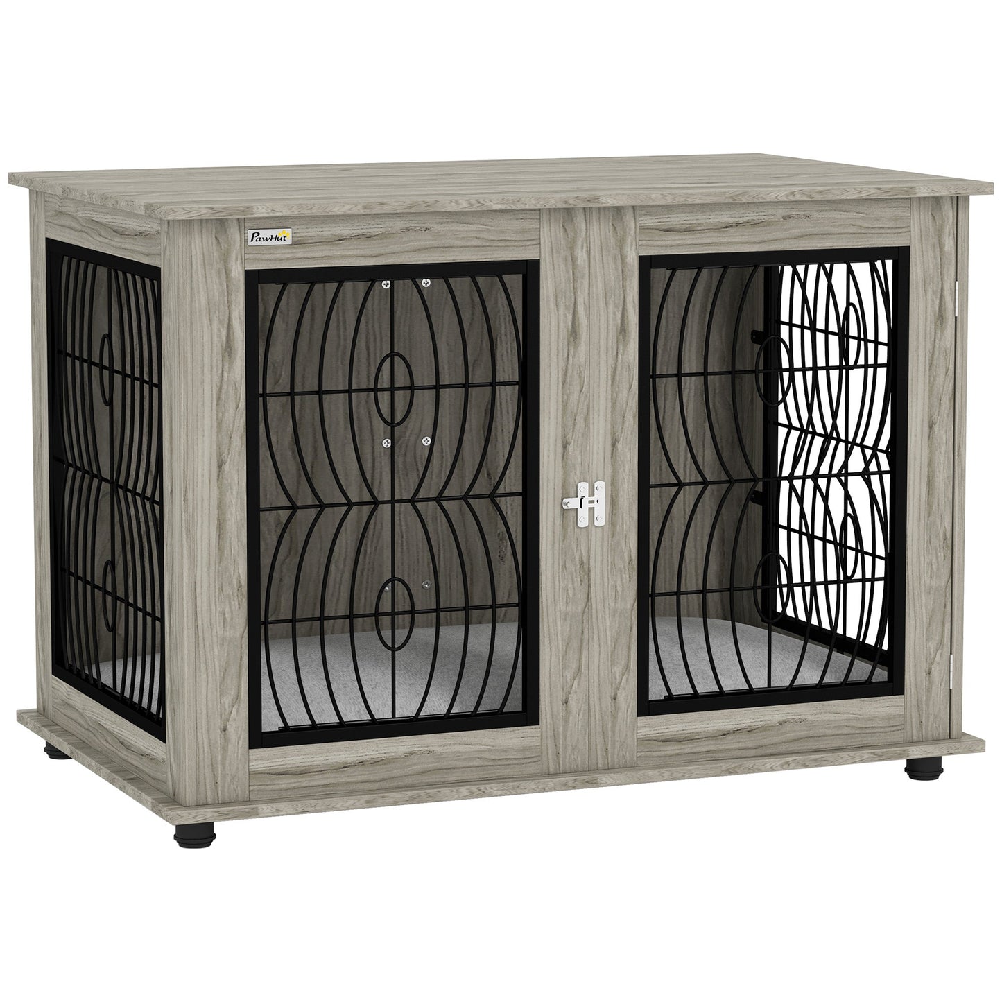 Dog Crate Furniture, Dog Cage with Soft Washable Cushion, Furniture-Style Pet Kennel Indoor House End Side Table for Small Medium Large XL Breeds, 118 x 75 x 82 cm, Grey