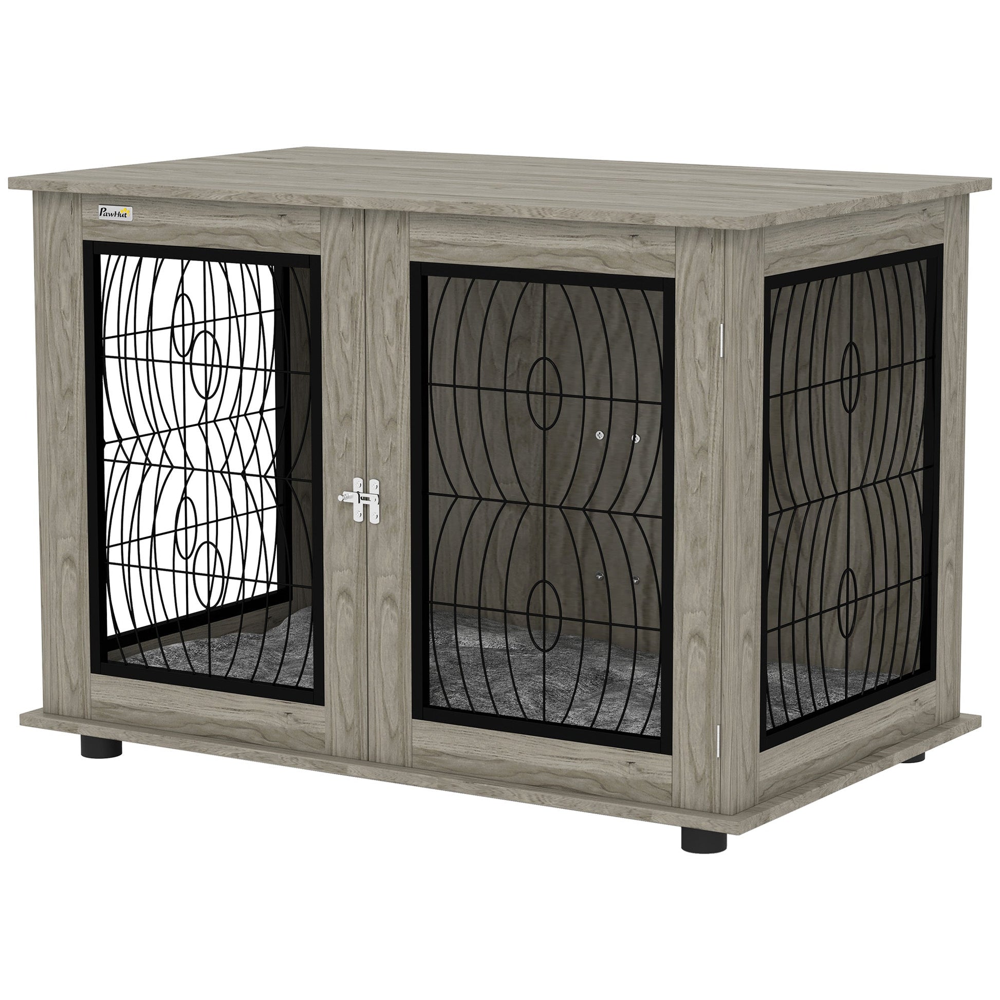 Dog Crate Furniture, Dog Cage with Soft Washable Cushion, Furniture-Style Pet Kennel Indoor House End Side Table for Small Medium Large XL Breeds, 118 x 75 x 82 cm, Grey