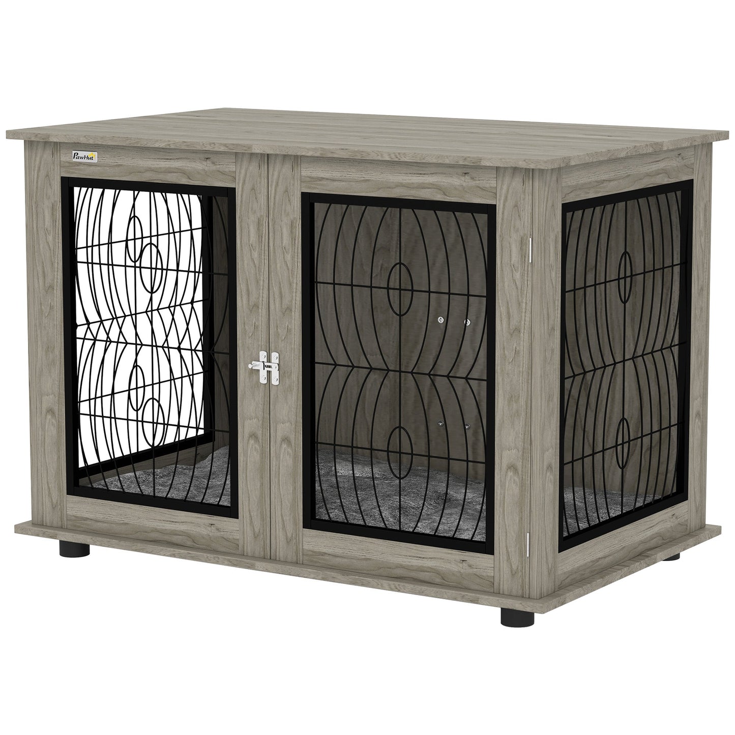 Dog Crate Furniture, Dog Cage with Soft Washable Cushion, Furniture-Style Pet Kennel Indoor House End Side Table for Small Medium Large XL Breeds, 118 x 75 x 82 cm, Grey