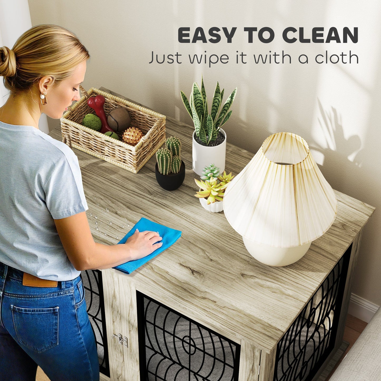 Dog Crate Furniture, Dog Cage with Soft Washable Cushion, Furniture-Style Pet Kennel Indoor House End Side Table for Small Medium Large XL Breeds, 118 x 75 x 82 cm, Grey