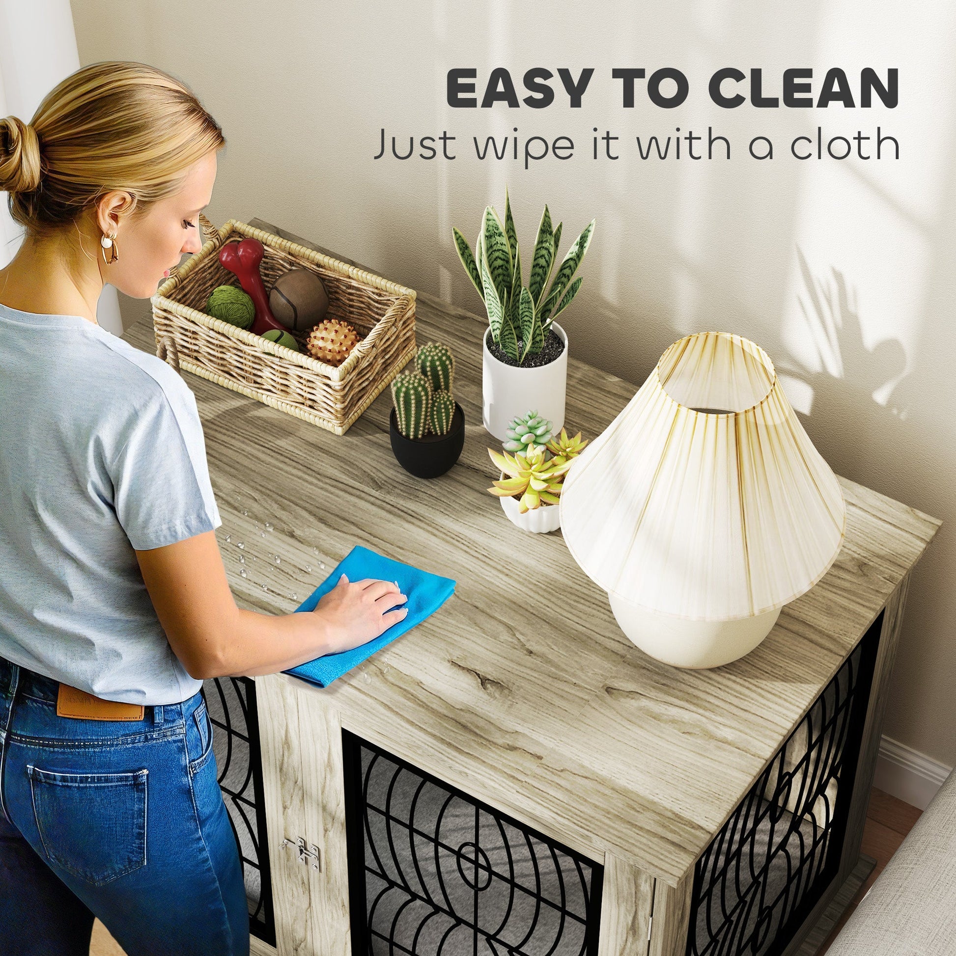 Dog Crate Furniture, Dog Cage with Soft Washable Cushion, Furniture-Style Pet Kennel Indoor House End Side Table for Small Medium Large XL Breeds, 118 x 75 x 82 cm, Grey