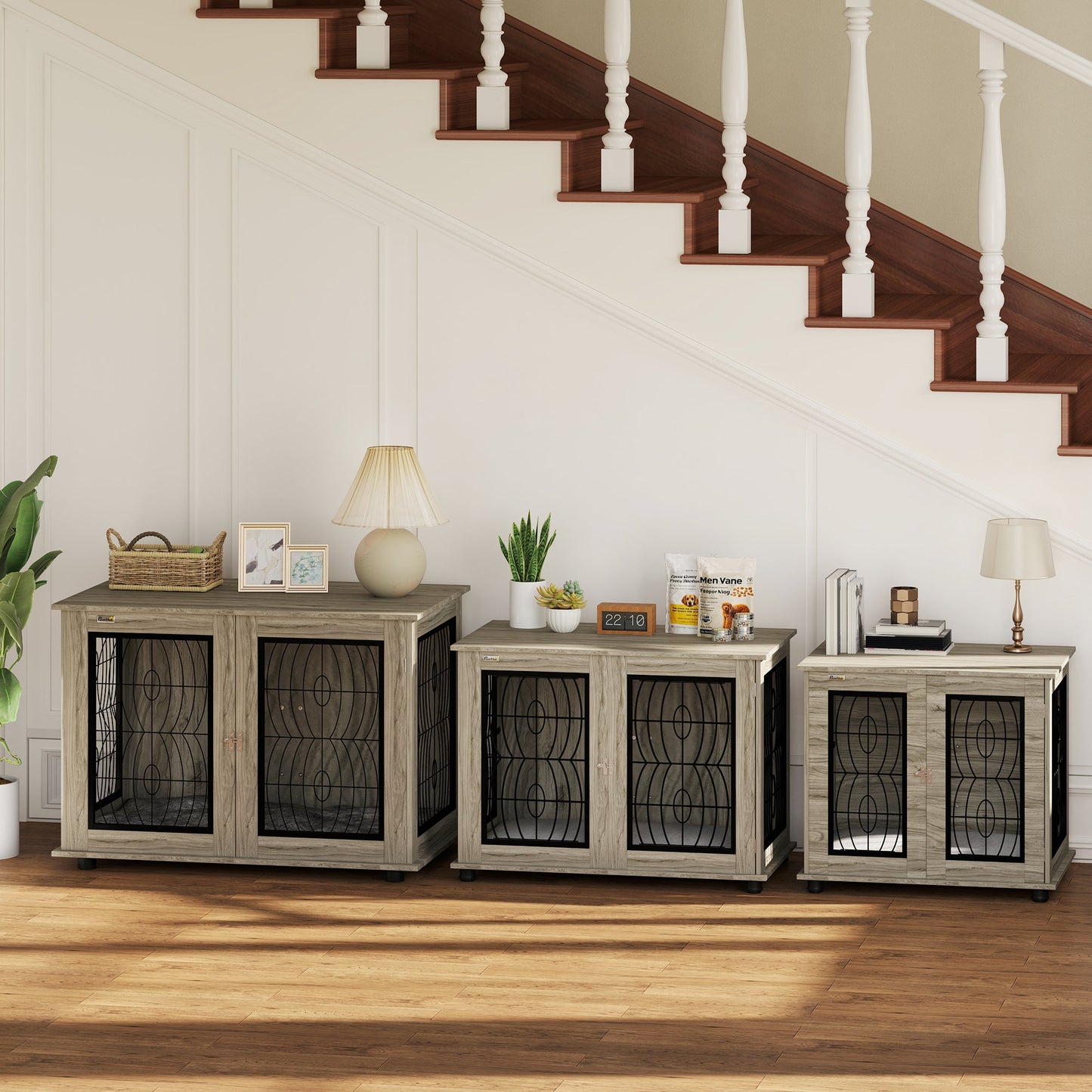 Dog Crate Furniture, Dog Cage with Soft Washable Cushion, Furniture-Style Pet Kennel Indoor House End Side Table for Small Medium Large XL Breeds, 118 x 75 x 82 cm, Grey