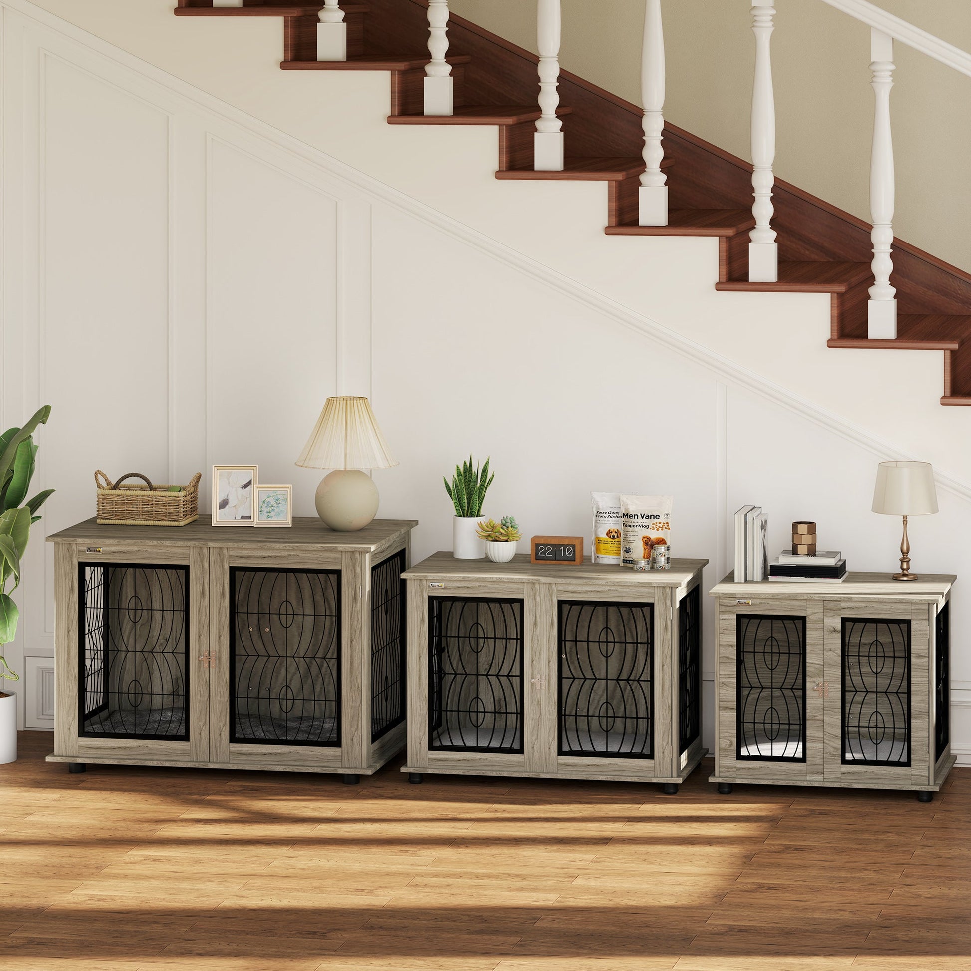 Dog Crate Furniture, Dog Cage with Soft Washable Cushion, Furniture-Style Pet Kennel Indoor House End Side Table for Small Medium Large XL Breeds, 118 x 75 x 82 cm, Grey