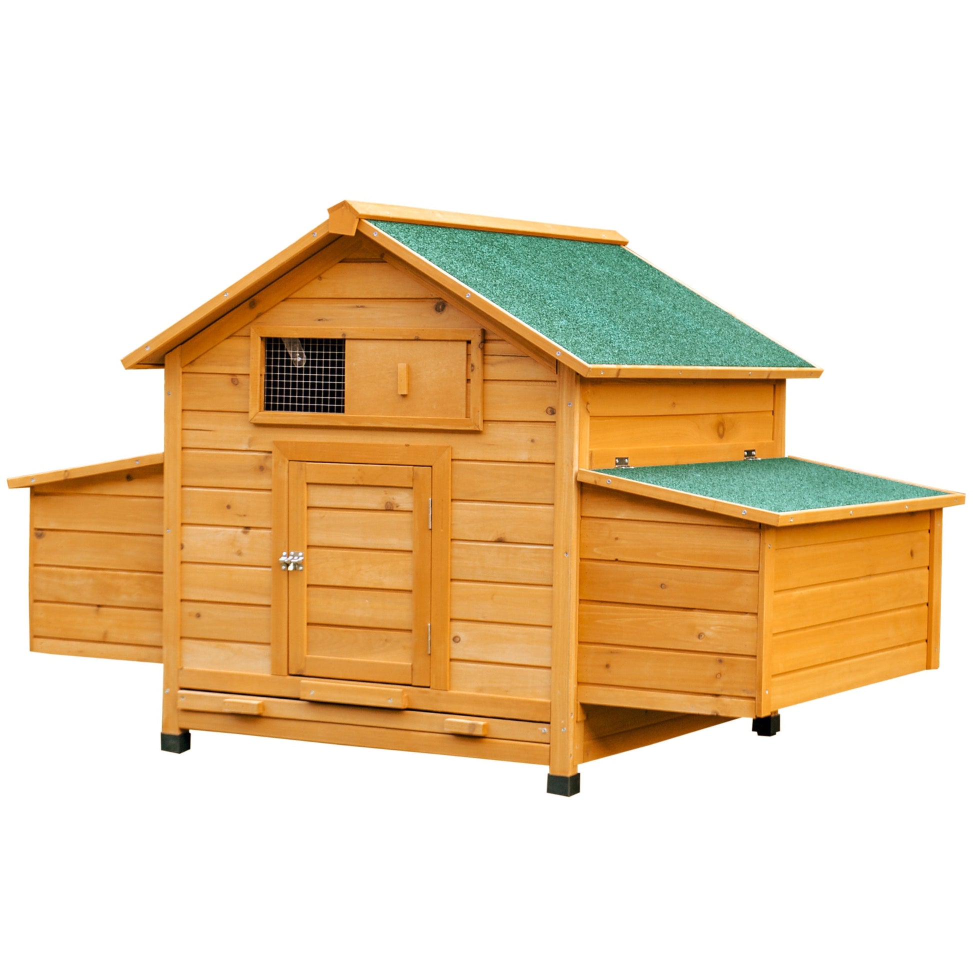 Wooden Chicken Coop, Poultry Cage with Nesting Boxes, Tray, Hen House for 2-4 Chickens, Yellow