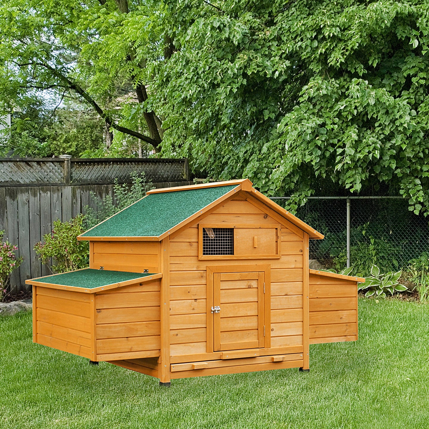 Wooden Chicken Coop, Poultry Cage with Nesting Boxes, Tray, Hen House for 2-4 Chickens, Yellow
