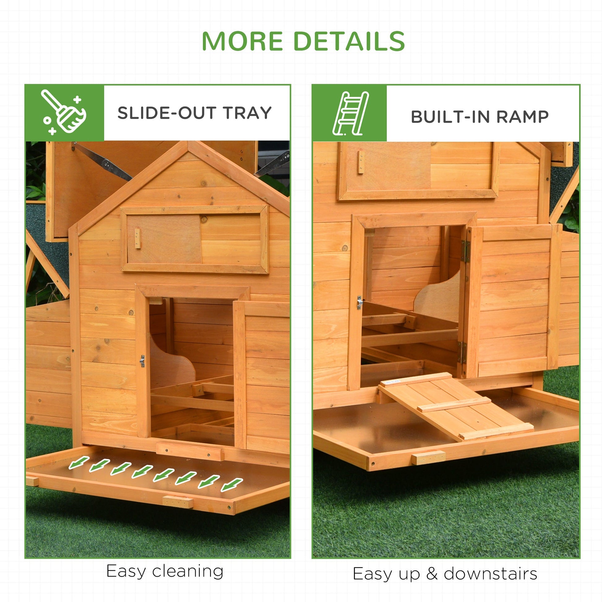 Wooden Chicken Coop, Poultry Cage with Nesting Boxes, Tray, Hen House for 2-4 Chickens, Yellow