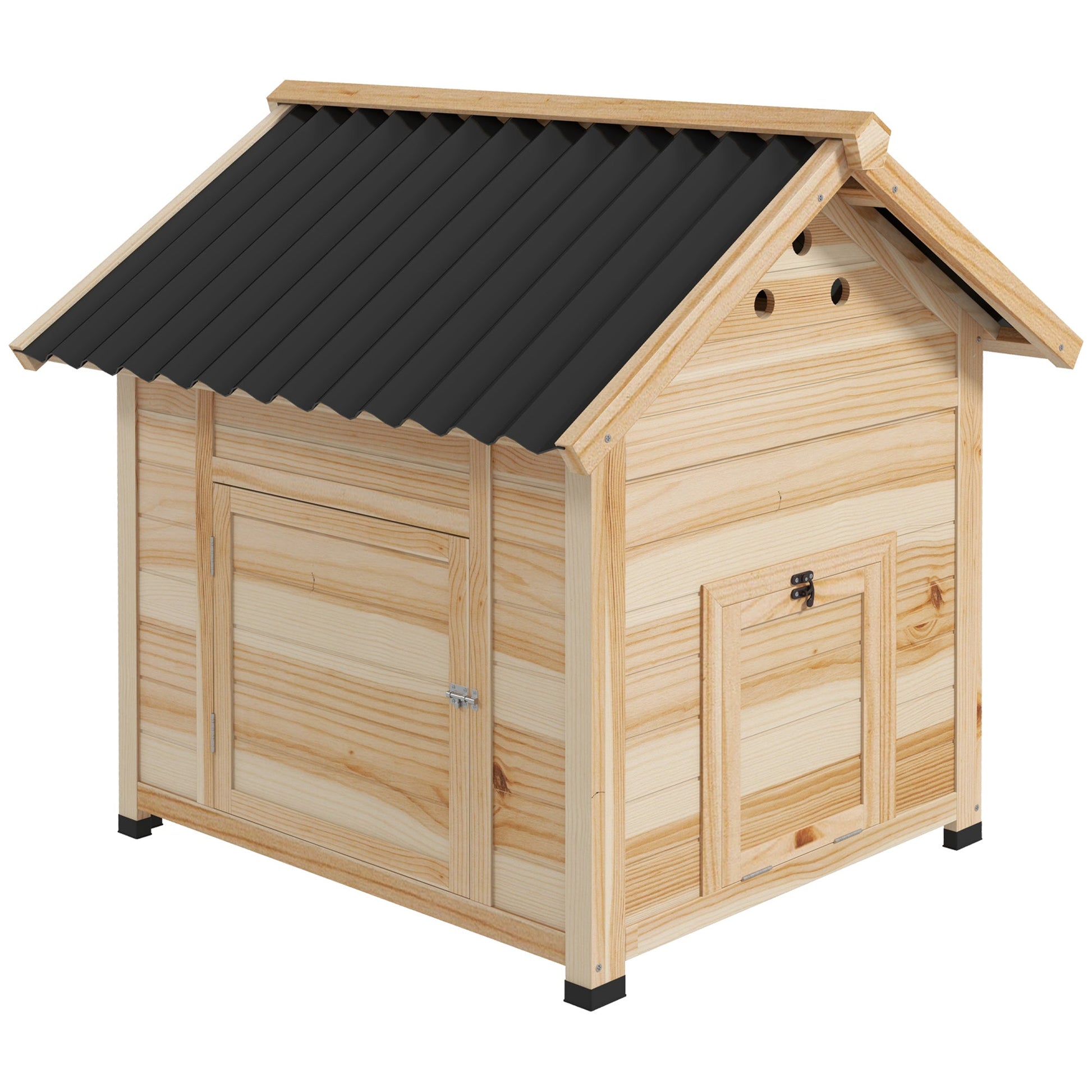 Wooden Duck House, Raised Chicken Coop with Double Doors, Poultry Coop with Openable Roof, Ventilation Holes, Removable Base, Natural Wood Finish
