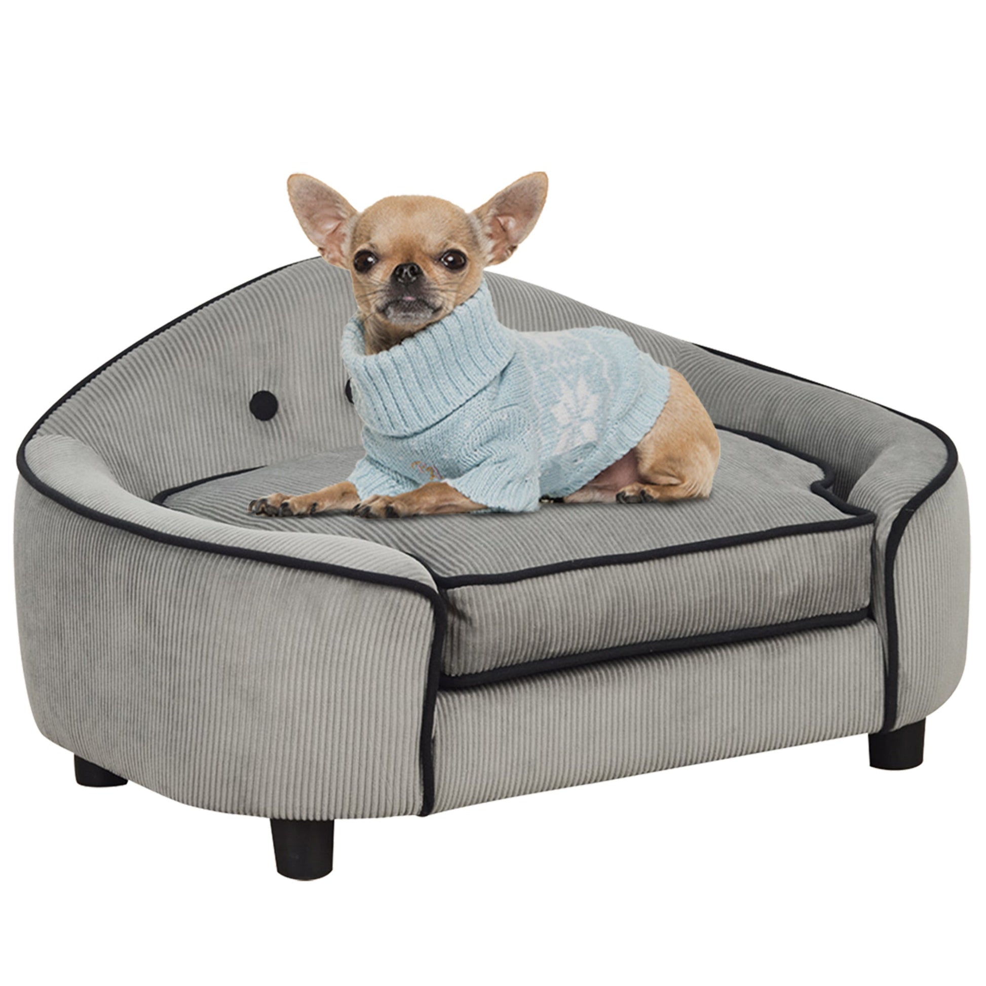 Dog Sofa for XS and S Size Dogs, Pet Chair Bed with Soft Cushion, Cat Sofa  Couch with Washable Cover, Wooden Frame, 66.5 x 45 x 35.5 cm, Grey