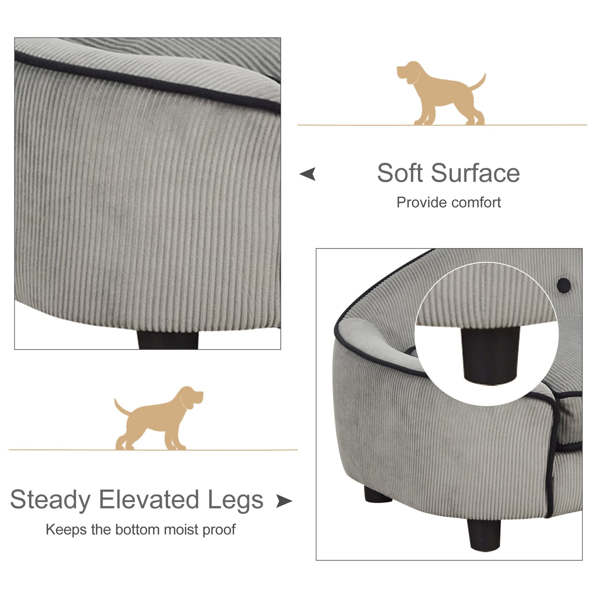 Dog Sofa for XS and S Size Dogs, Pet Chair Bed with Soft Cushion, Cat Sofa  Couch with Washable Cover, Wooden Frame, 66.5 x 45 x 35.5 cm, Grey