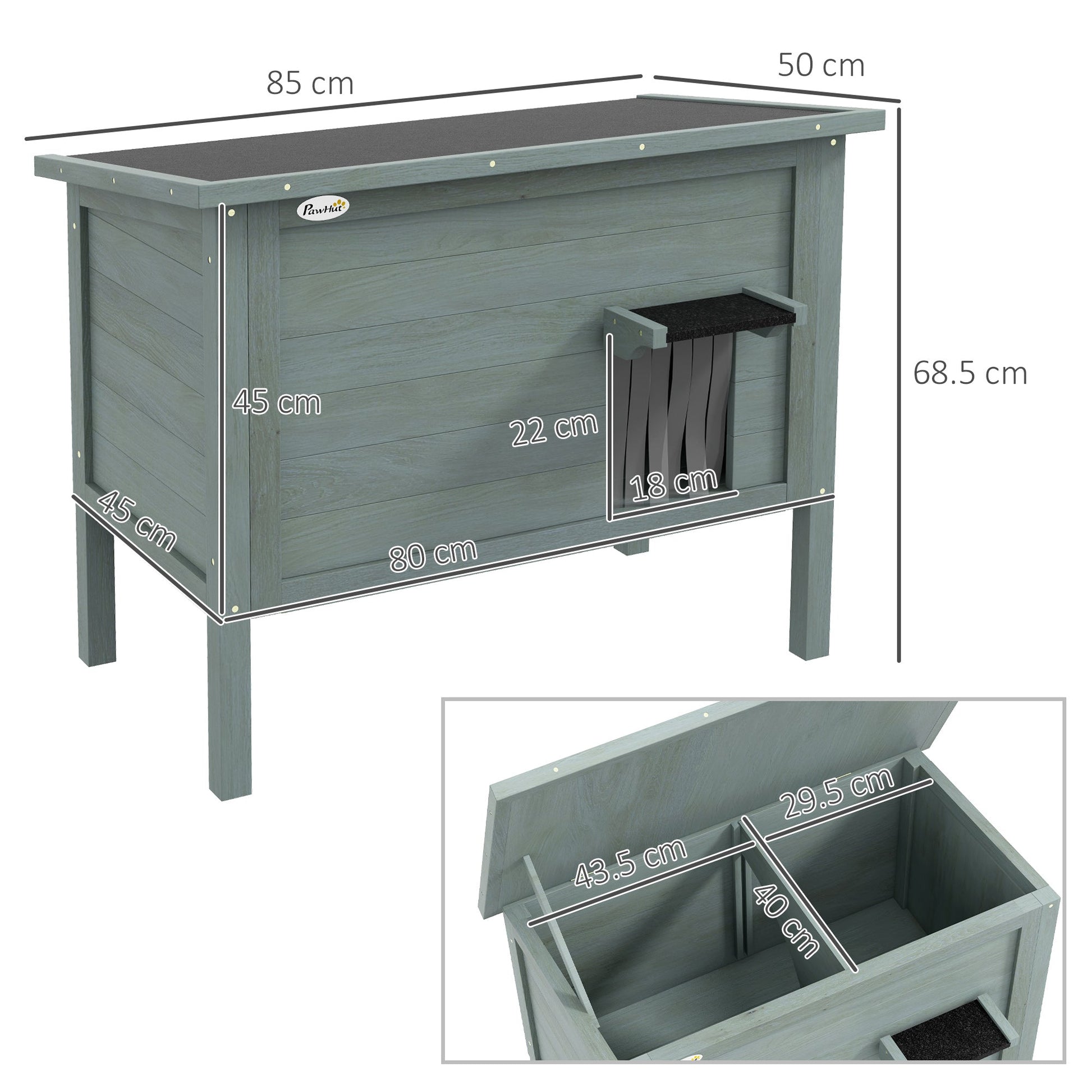 Outdoor Cat House, Feral Insulate Wooden Kitten House with Removable Floor, Water-Resistant Openable Roof, 85 x 50 x 68.5cm - Charcoal Grey