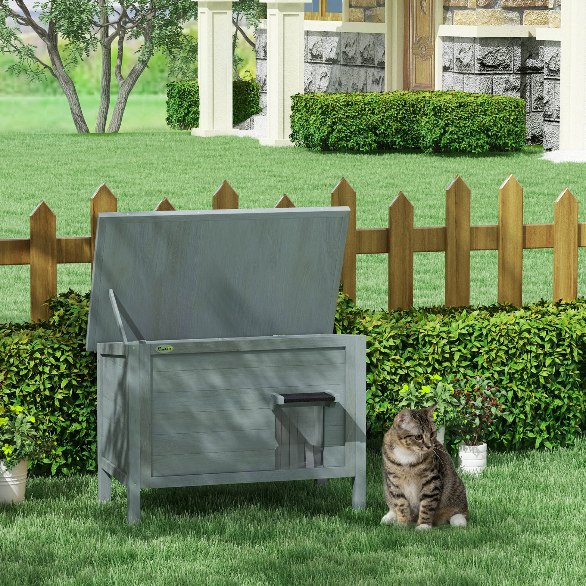 Outdoor Cat House, Feral Insulate Wooden Kitten House with Removable Floor, Water-Resistant Openable Roof, 85 x 50 x 68.5cm - Charcoal Grey