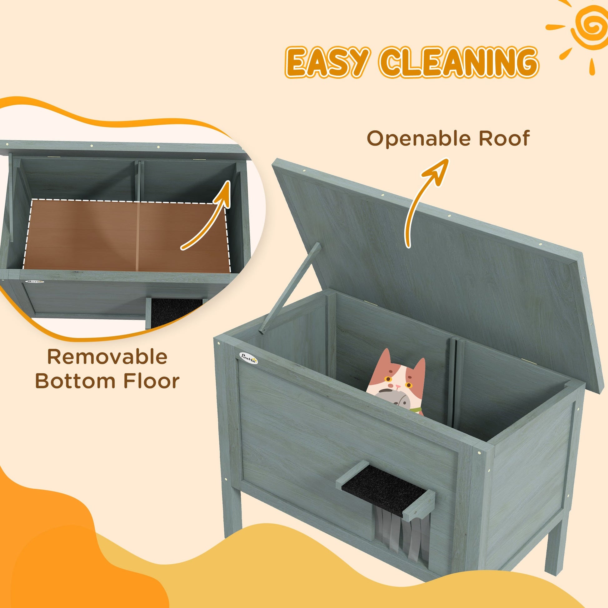 Outdoor Cat House, Feral Insulate Wooden Kitten House with Removable Floor, Water-Resistant Openable Roof, 85 x 50 x 68.5cm - Charcoal Grey