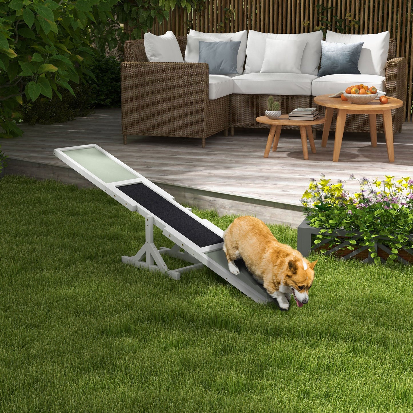 Wooden Pet Seesaw for Big Dogs, Agility Training Equipment for Dogs with Anti-Slip surface, 180 x 30 x 30cm - White