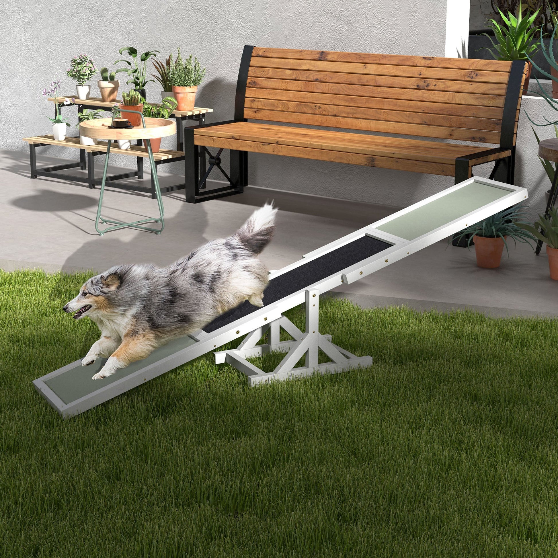 Wooden Pet Seesaw for Big Dogs, Agility Training Equipment for Dogs with Anti-Slip surface, 180 x 30 x 30cm - White