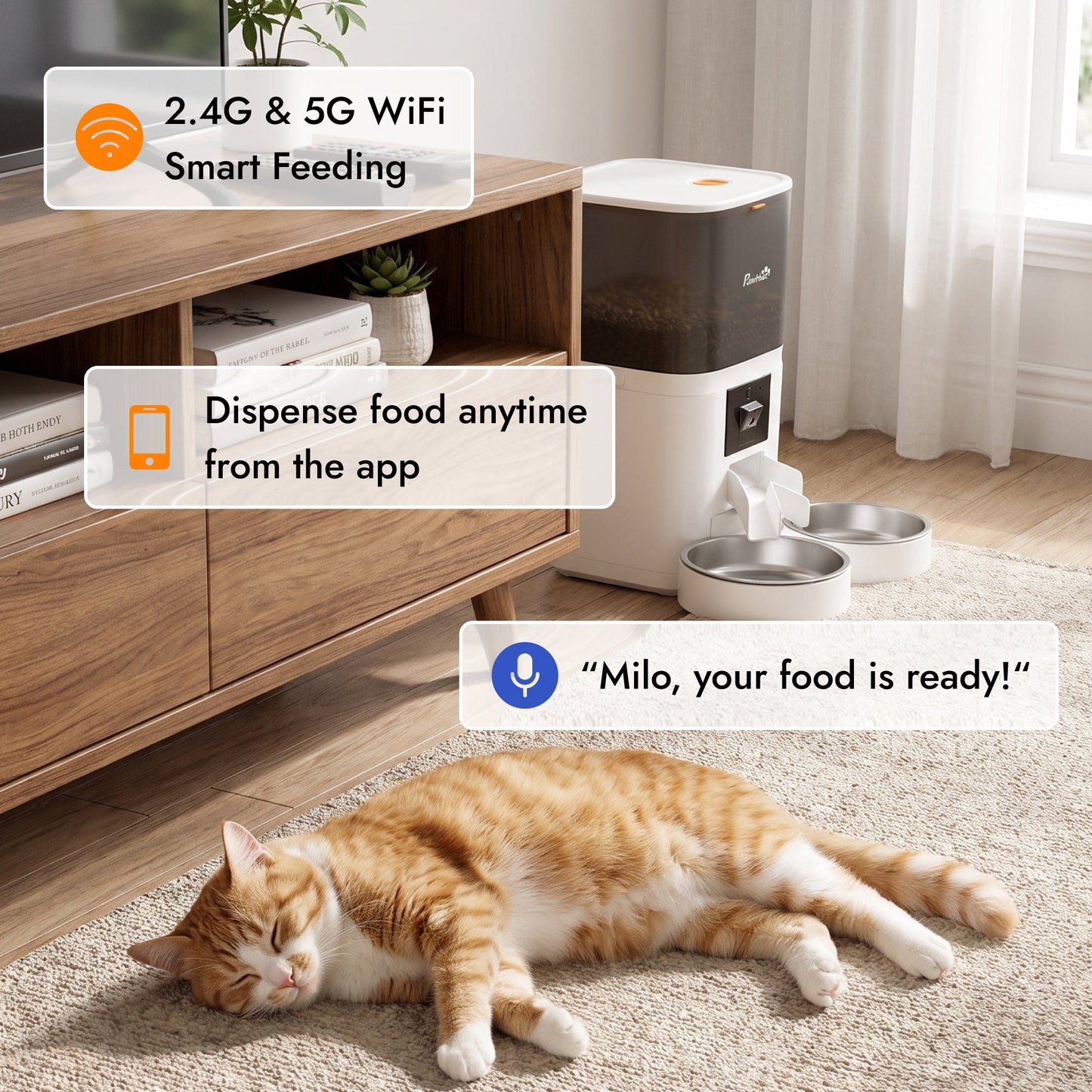 6L Smart Cat Feeder with HD Camera for 2 Cats Dual-band WiFi & App Timed Feeding