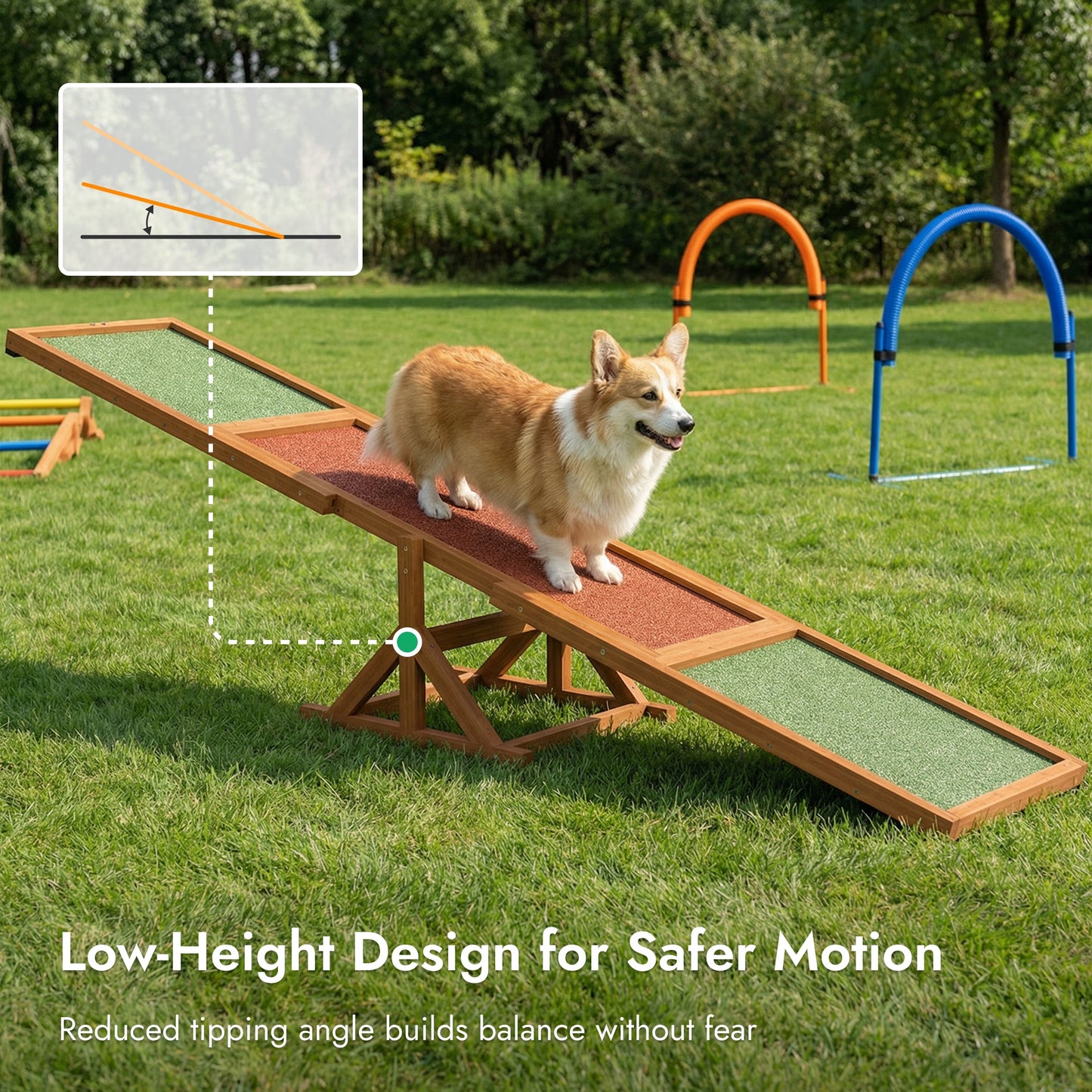 Pupstacle 180cm Wooden Dog Agility Seesaw with Anti-Slip Surface Natural