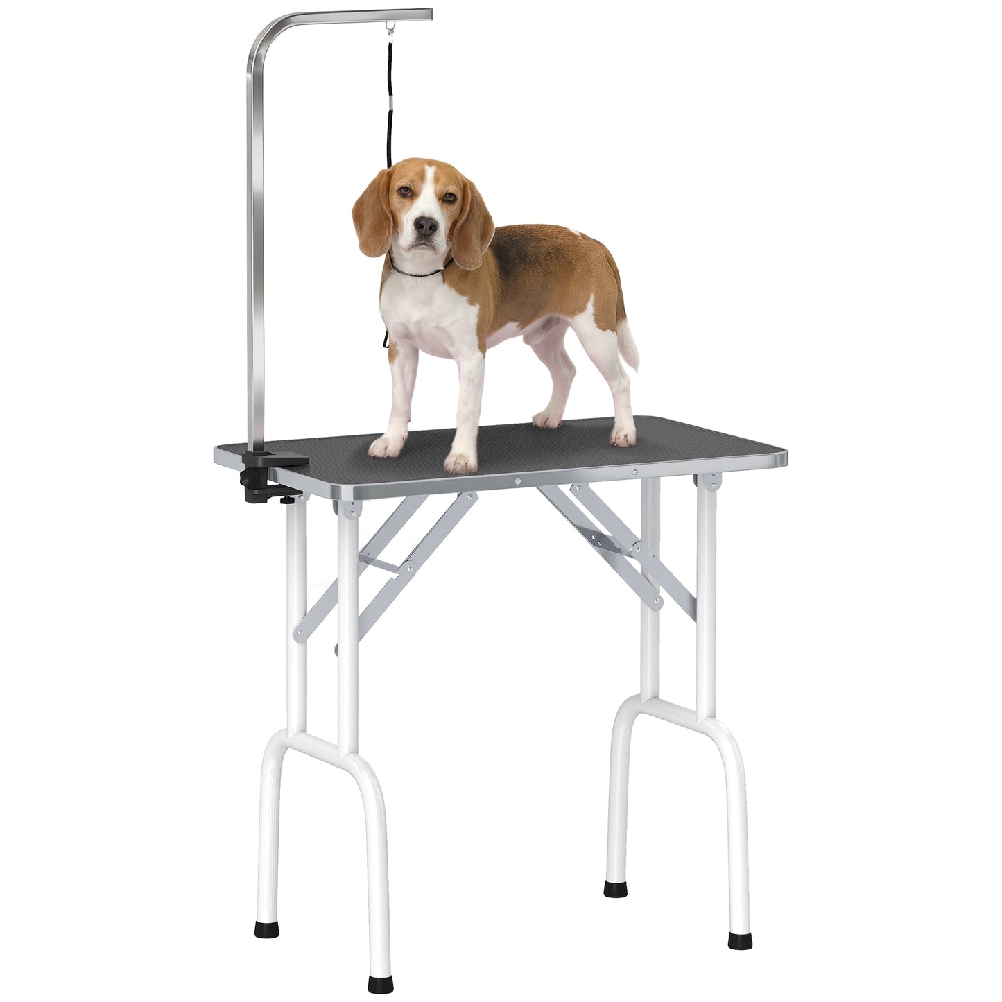 32" Foldable Dog Grooming Table Pet Drying Beauty Table with 20-60cm Adjustable Arm, Rubber Top, Black