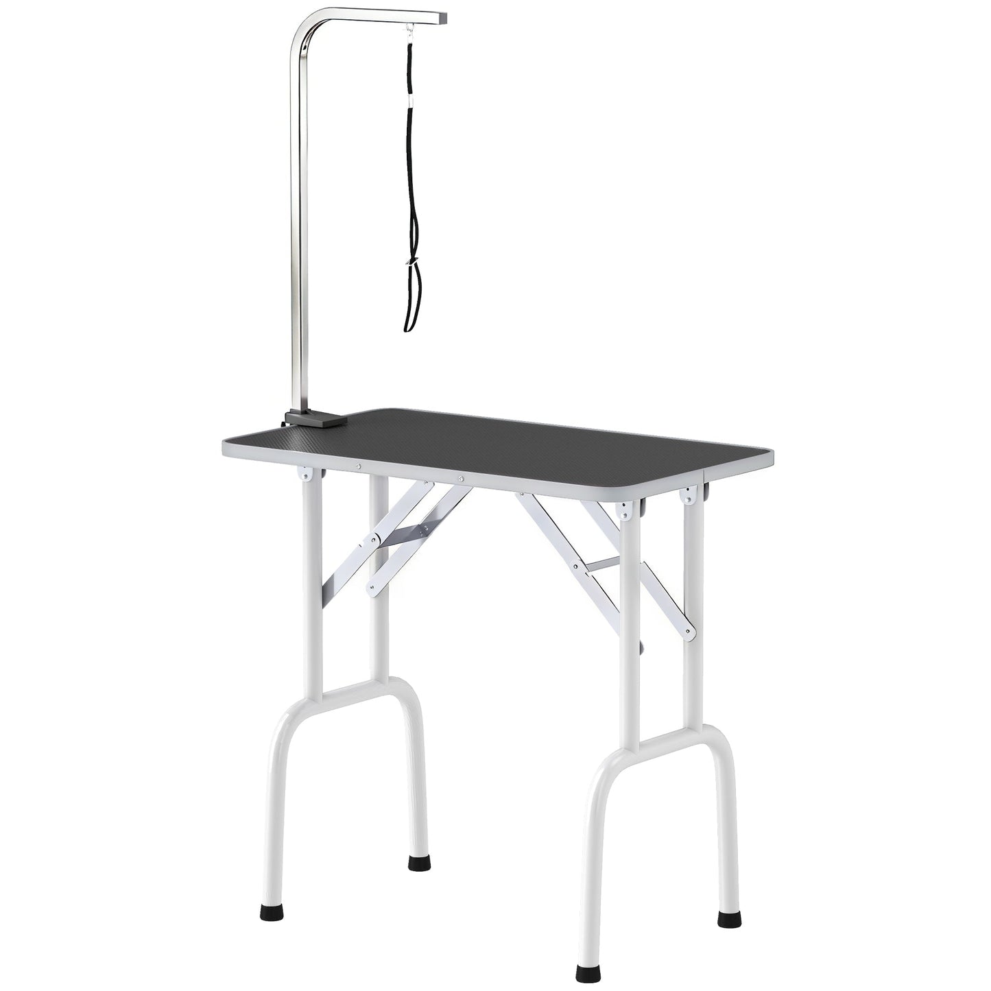 32" Foldable Dog Grooming Table Pet Drying Beauty Table with 20-60cm Adjustable Arm, Rubber Top, Black