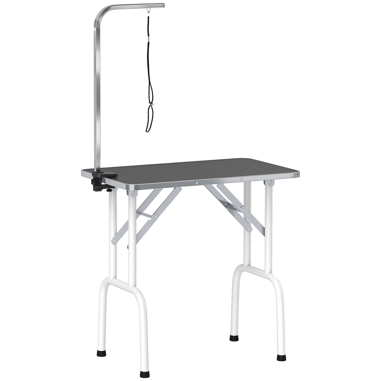 32" Foldable Dog Grooming Table Pet Drying Beauty Table with 20-60cm Adjustable Arm, Rubber Top, Black