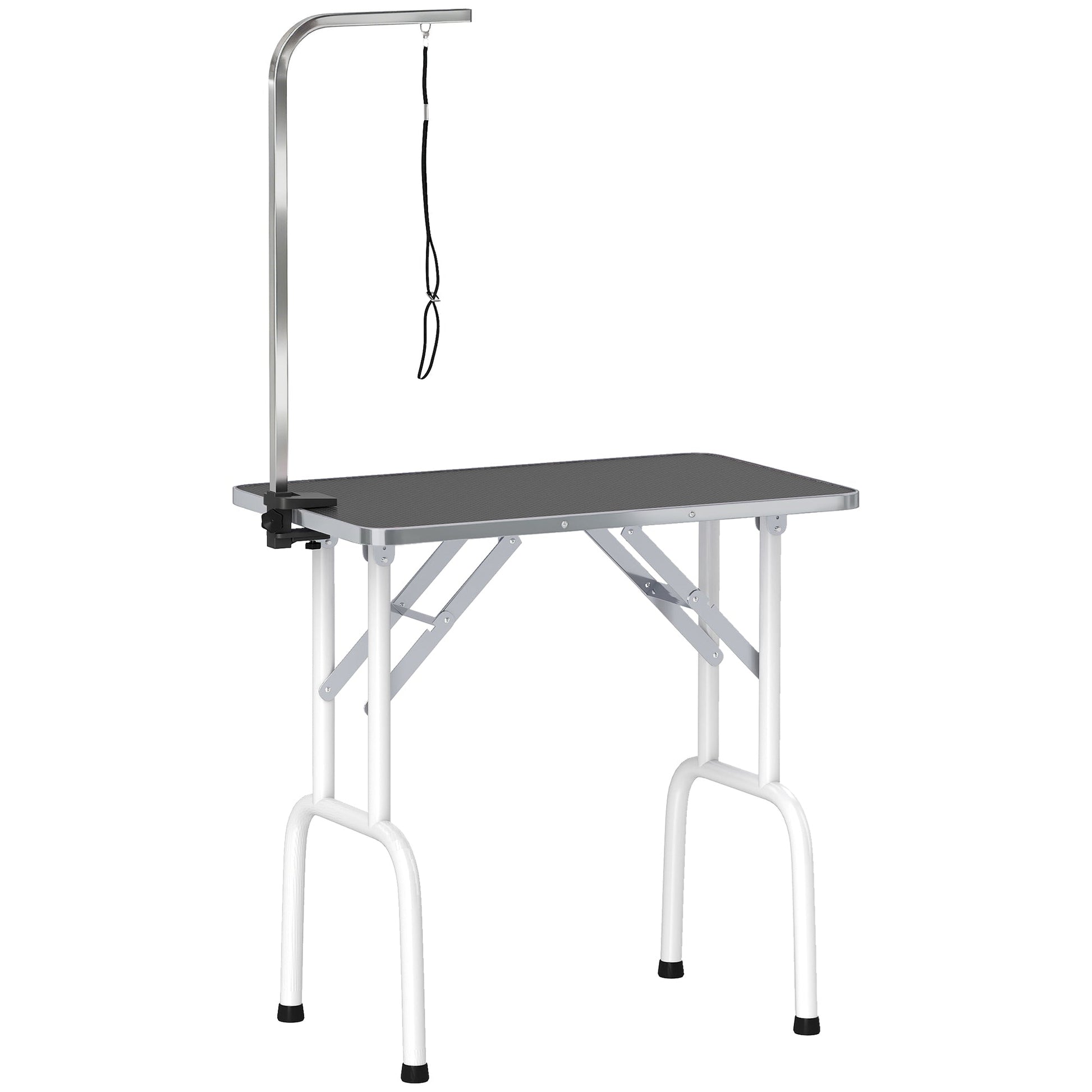 32" Foldable Dog Grooming Table Pet Drying Beauty Table with 20-60cm Adjustable Arm, Rubber Top, Black