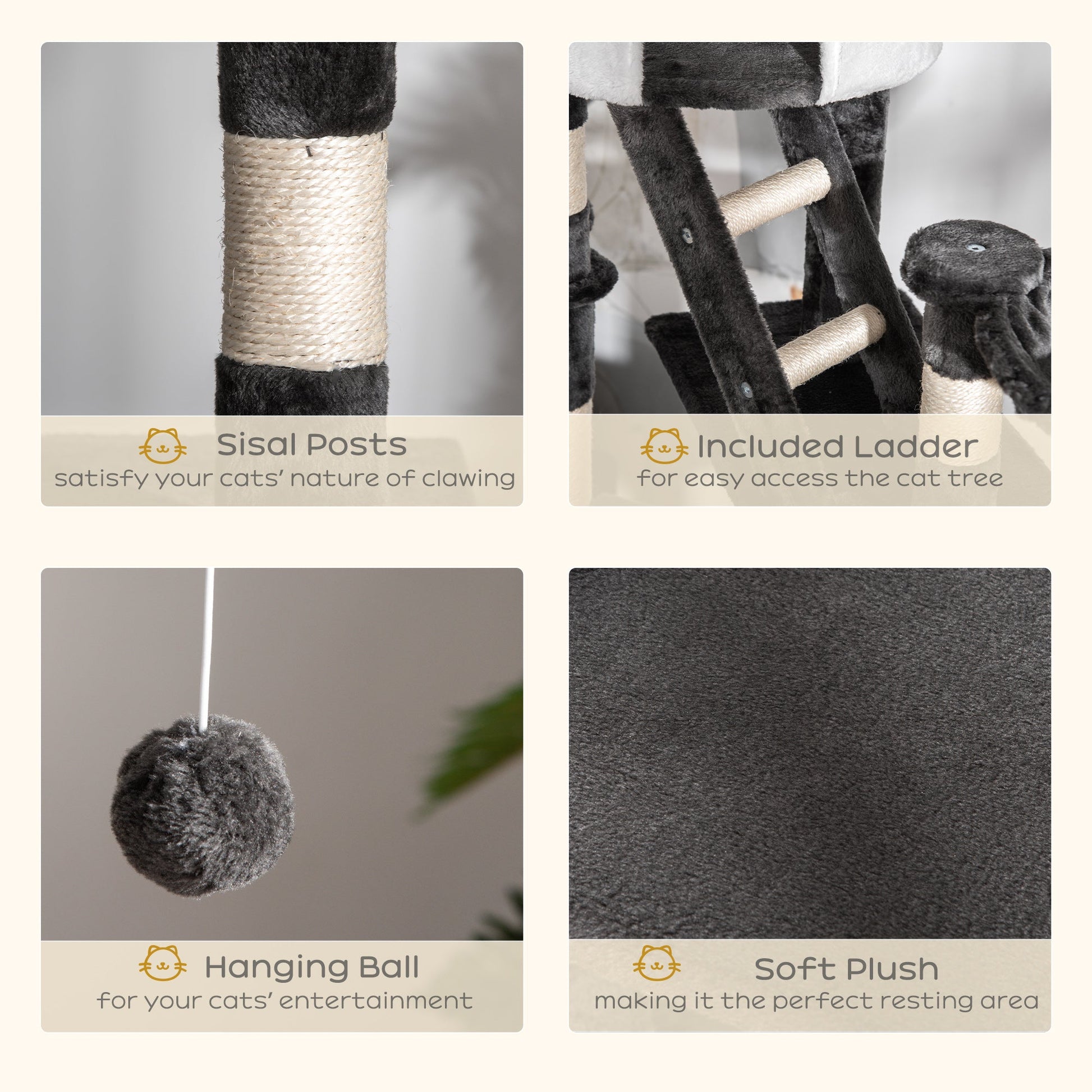 Floor to Ceiling Cat Tree, 240-260cm Adjustable Height Kitten Tower with Scratching Posts, Cat Houses, Ramps, Hammocks, Toy Balls, Tunnel for Indoor Use - White