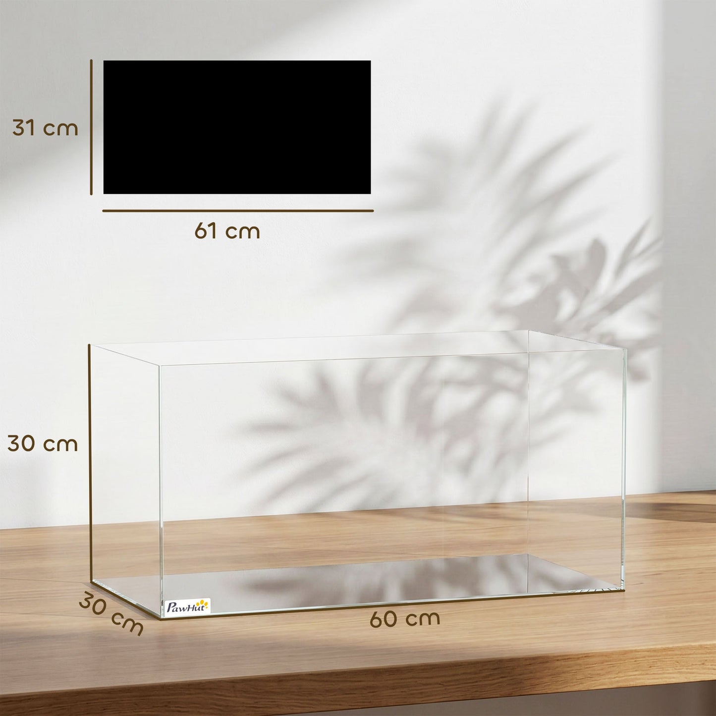 51L Fish Tank, Glass Aquarium, Small Fish Tank with Protective Base Mat, for Shrimps, Turtles, Transparent, 60 x 30 x 30 cm
