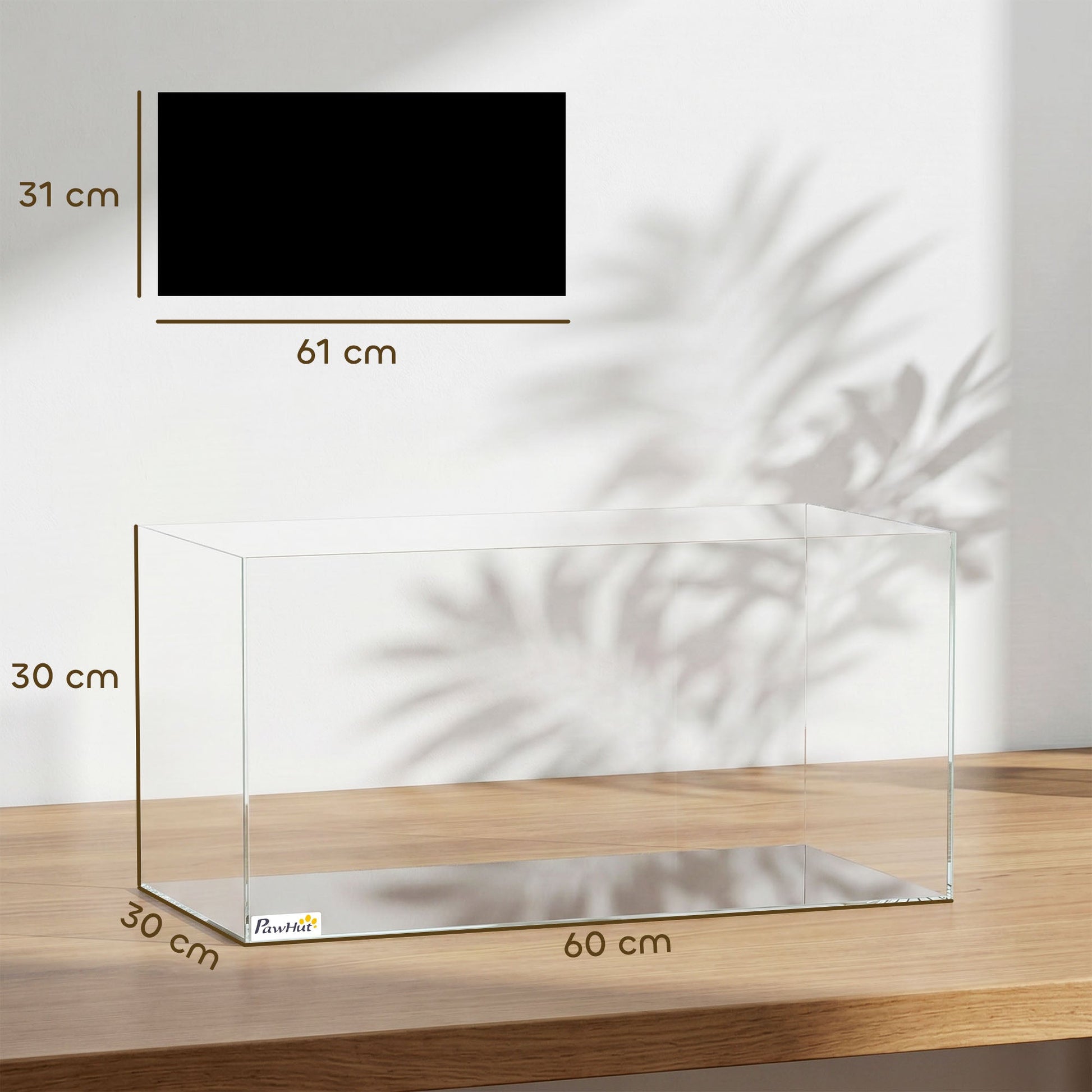 51L Fish Tank, Glass Aquarium, Small Fish Tank with Protective Base Mat, for Shrimps, Turtles, Transparent, 60 x 30 x 30 cm