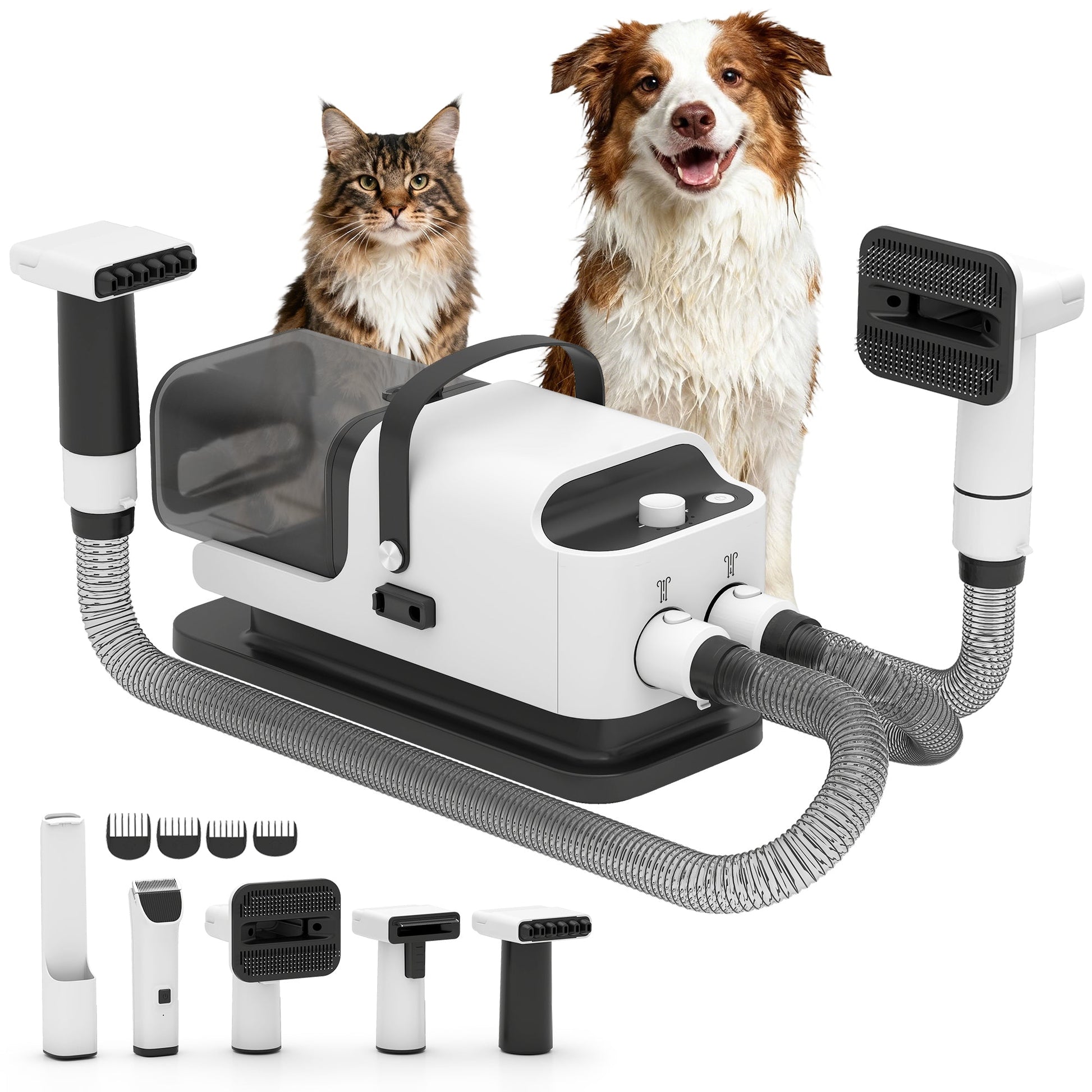 Dog Grooming Vacuum & Dryer Kit, 5 in 1 Dog Hair Dryer with Clippers for Thick Short Long Hair Shedding Brush, 12000 Pa Suction Power Vacuum, 4 Modes Blow Temperature