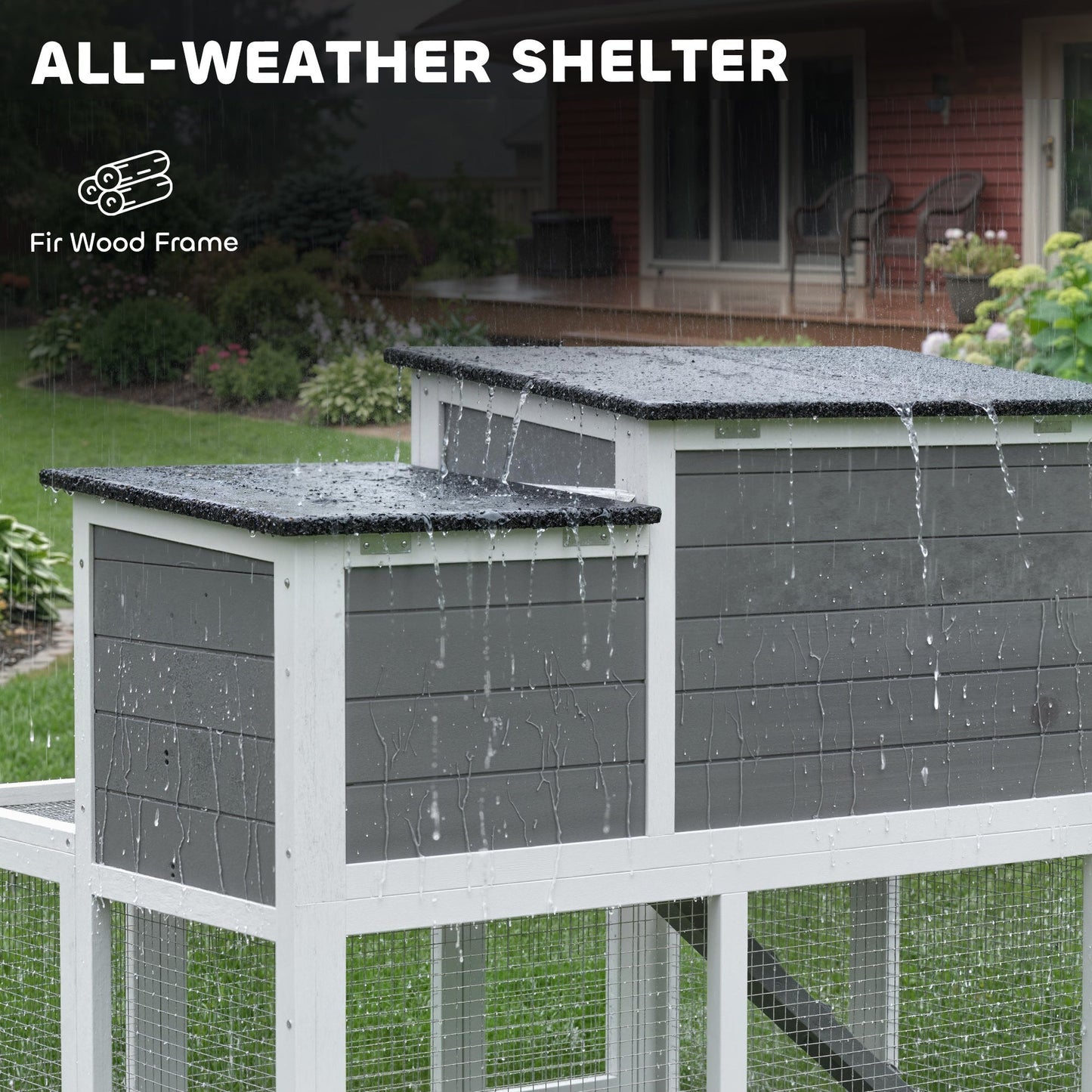 Wooden Rabbit Hutch, Indoor Outdoor Bunny Cage with Waterproof & Openable Roof, Pull Out Tray and Ramp, Guinea Pig Hutch for 1-2 Rabbits, 97 x 75.5 x 90 cm, Grey